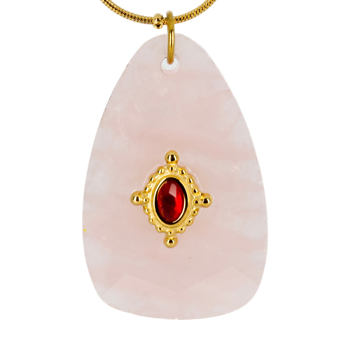 Gold Plated Pink Stone Pendant & Beaded Chain