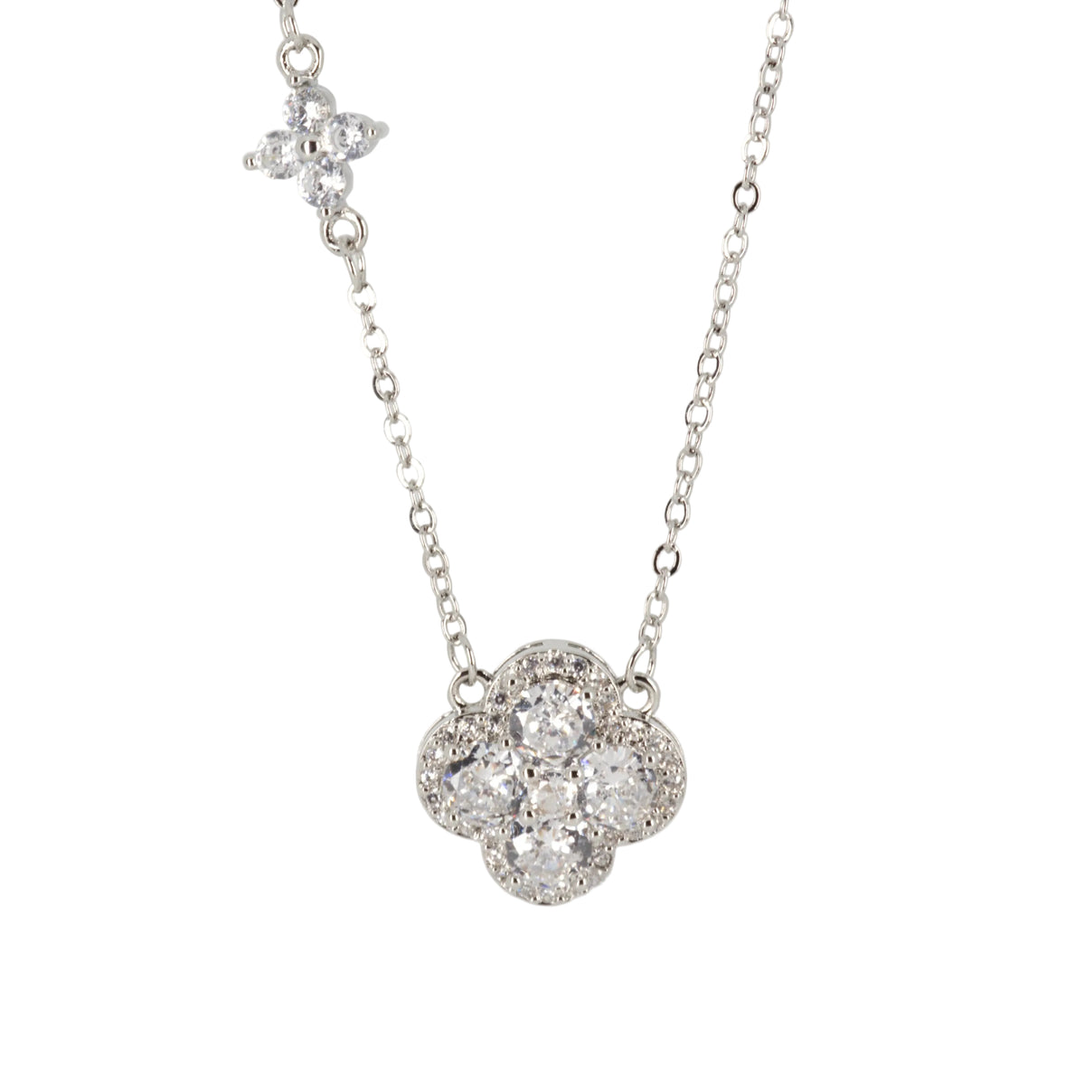 Cubic Zirconia Set Clover Pendant & Chain