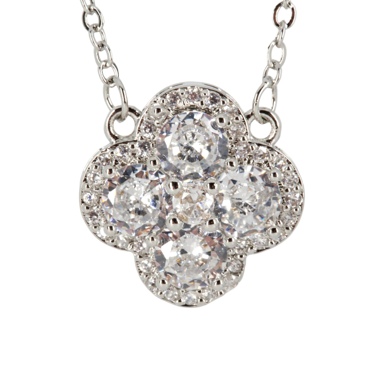 Cubic Zirconia Set Clover Pendant & Chain