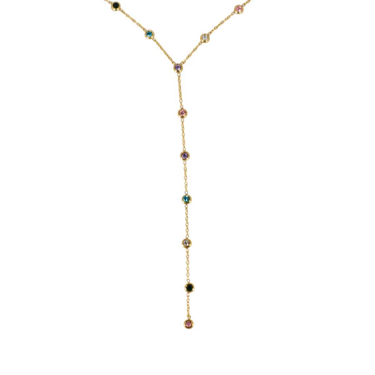 Gold Plated Multi-Coloured Cubic Zirconia Set Lariat Necklace
