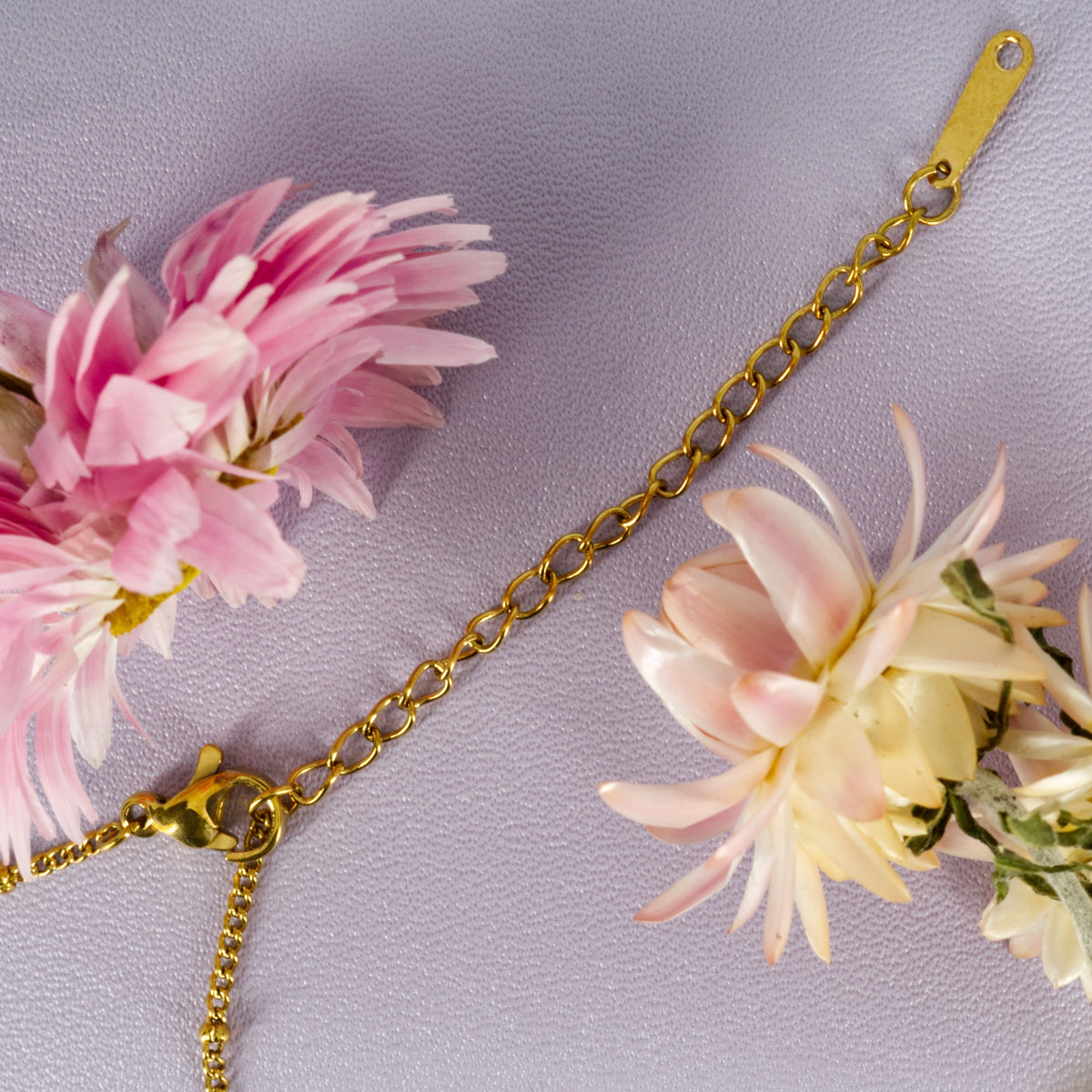 Gold Plated Round Lilac Heart Pendant & Chain
