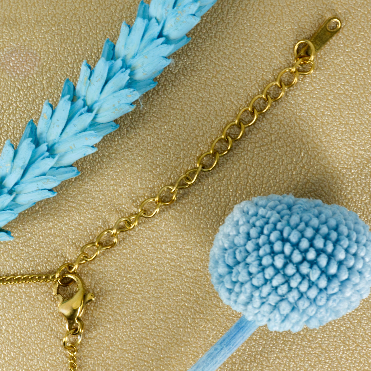 Gold Plated Round Light Blue Star Pendant & Chain