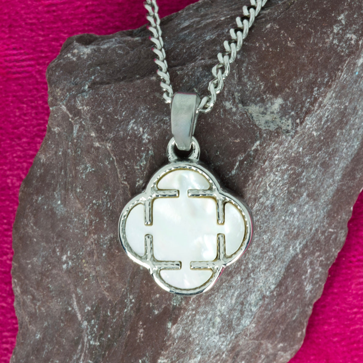 Stainless Steel White Stone Pendant & Chain