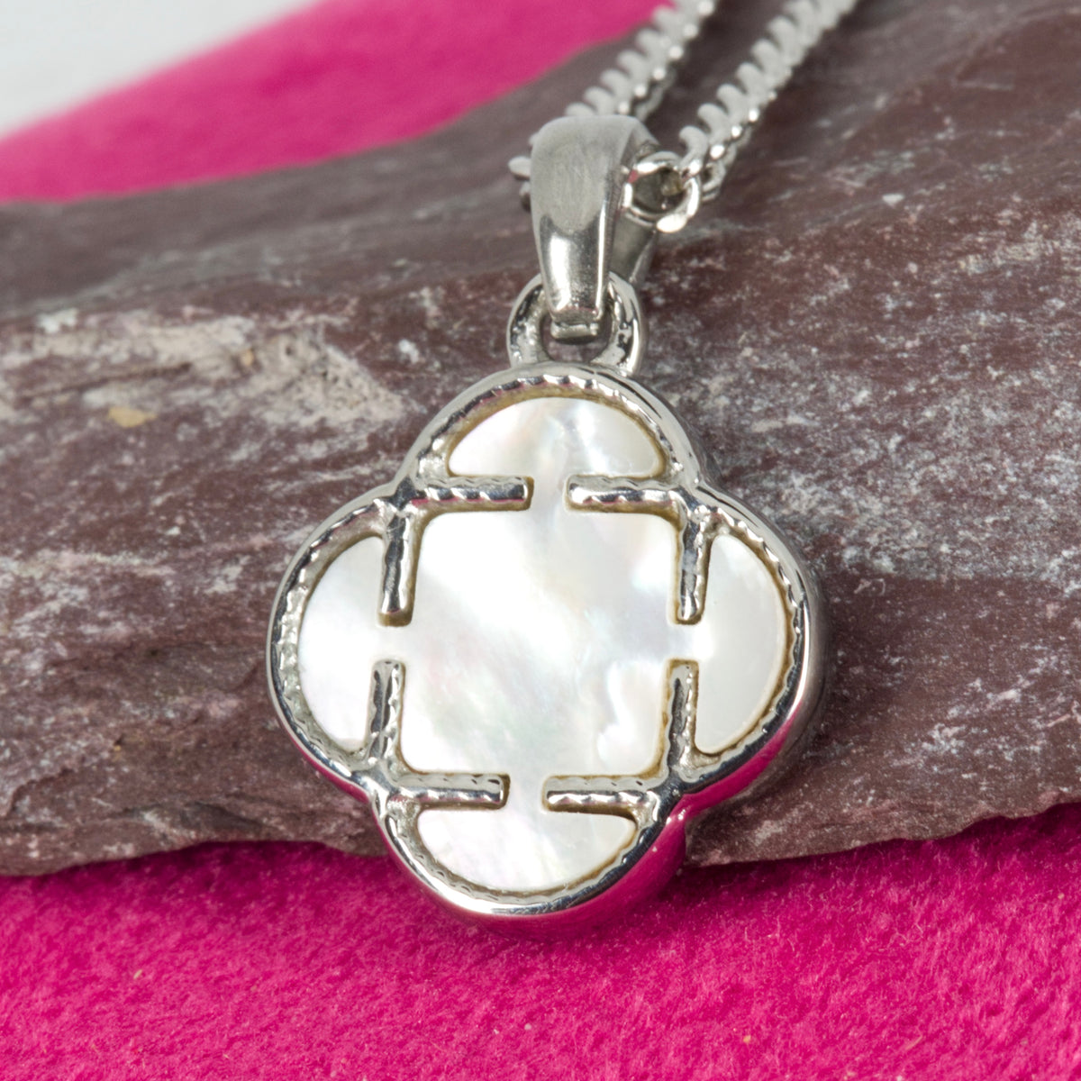 Stainless Steel White Stone Pendant & Chain