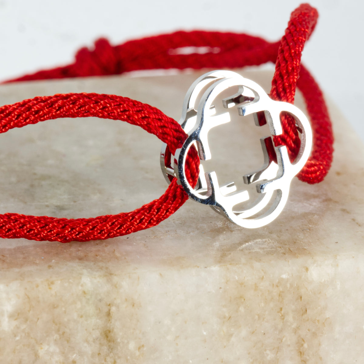 Stainless Steel Clover Red Rope Bracelet