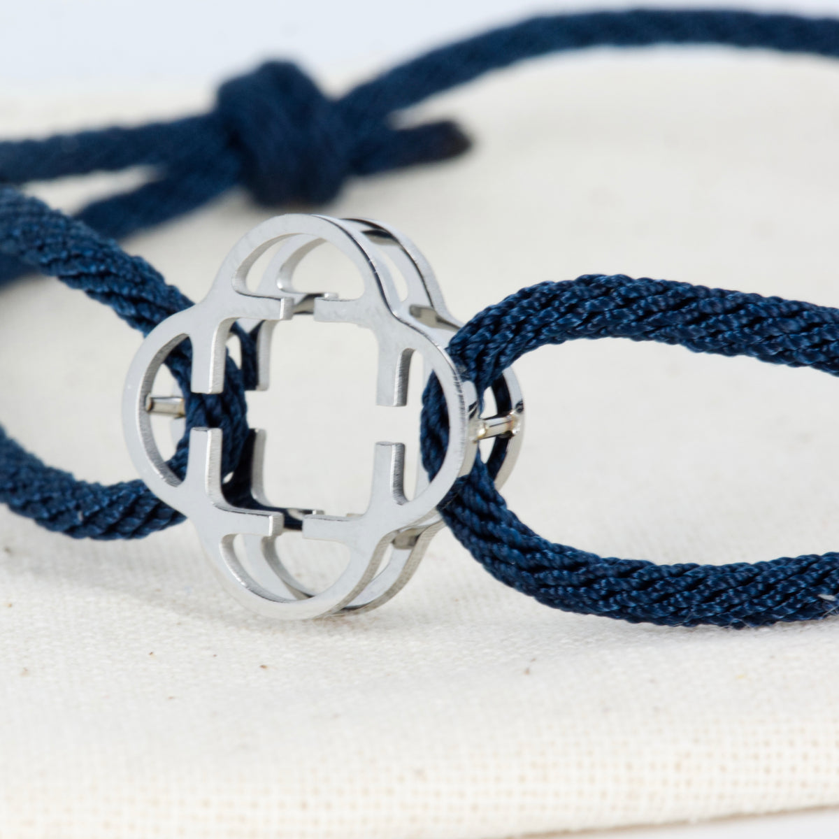 Stainless Steel Clover Navy Rope Bracelet