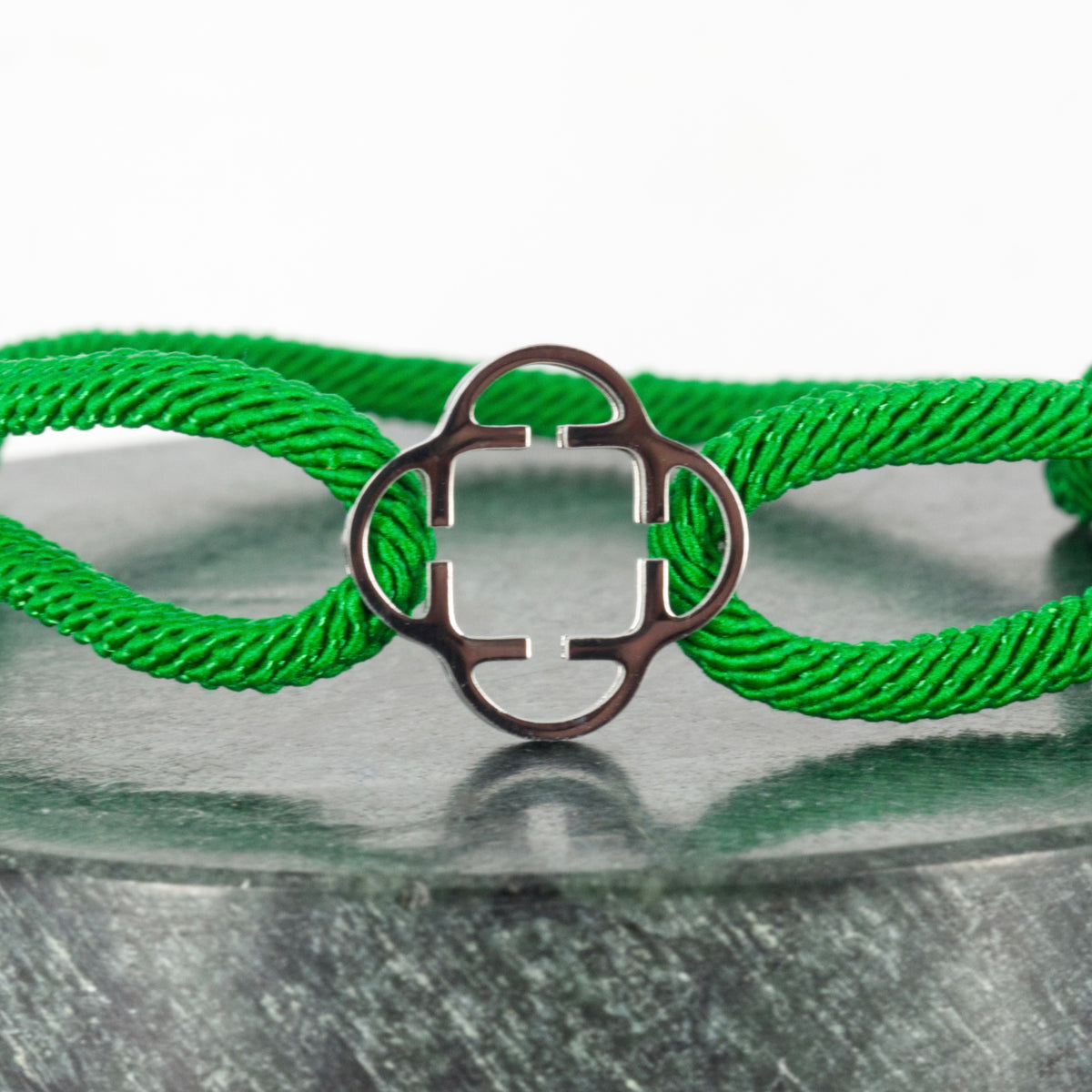 Stainless Steel Clover Green Rope Bracelet