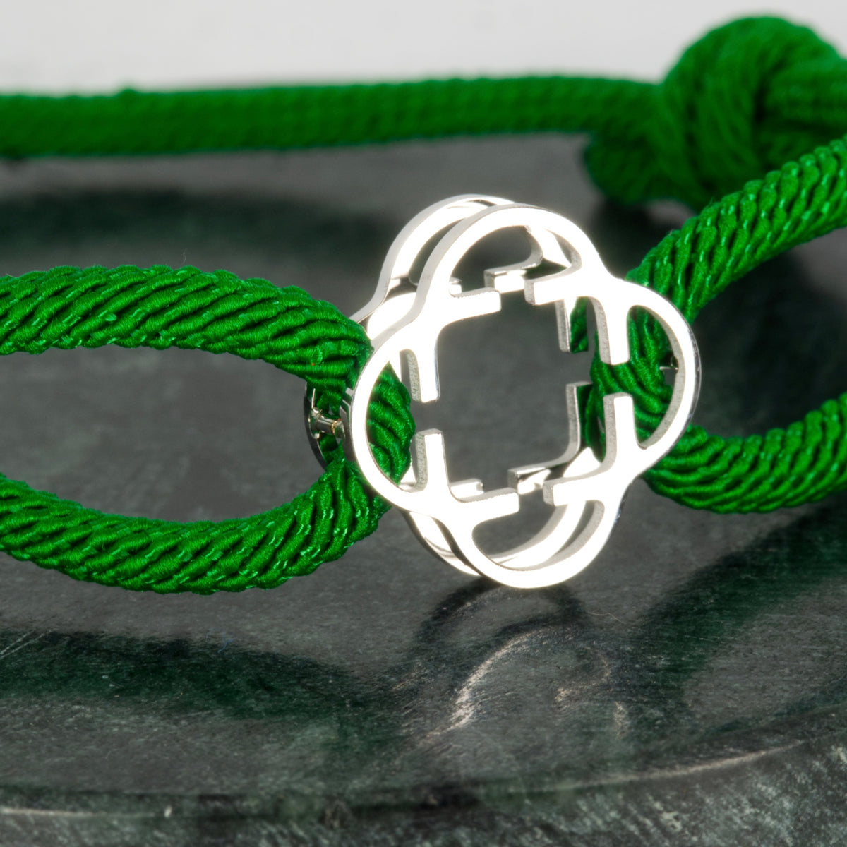Stainless Steel Clover Green Rope Bracelet