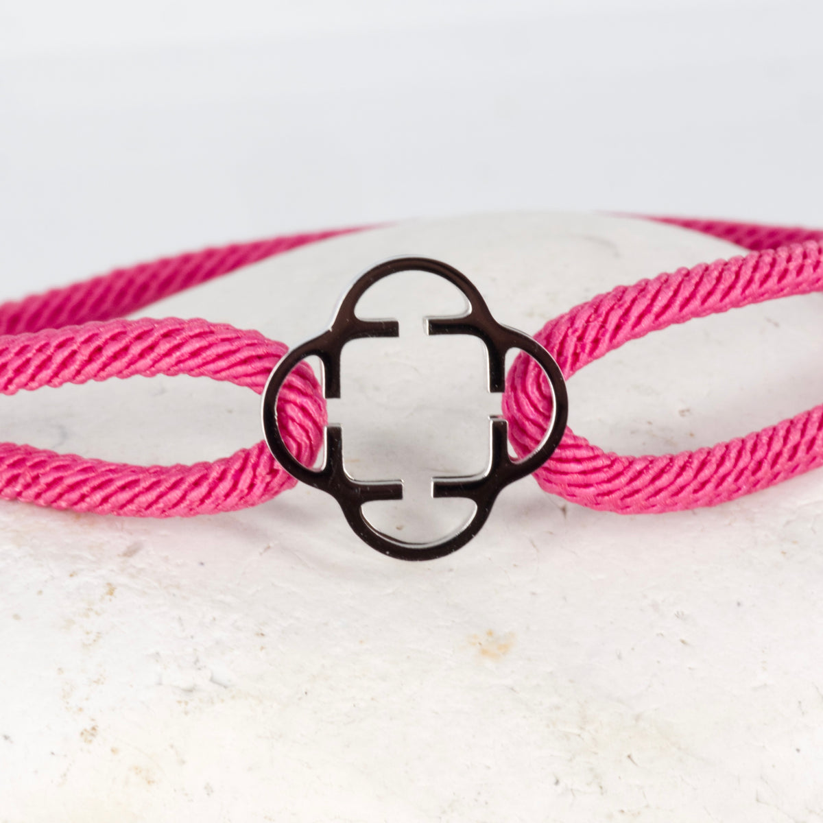 Stainless Steel Clover Pink Rope Bracelet