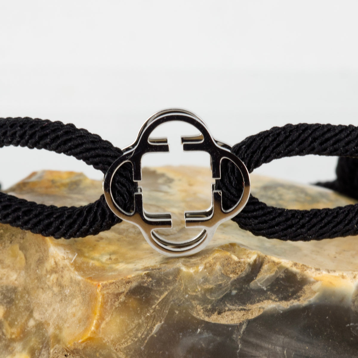 Stainless Steel Clover Black Rope Bracelet