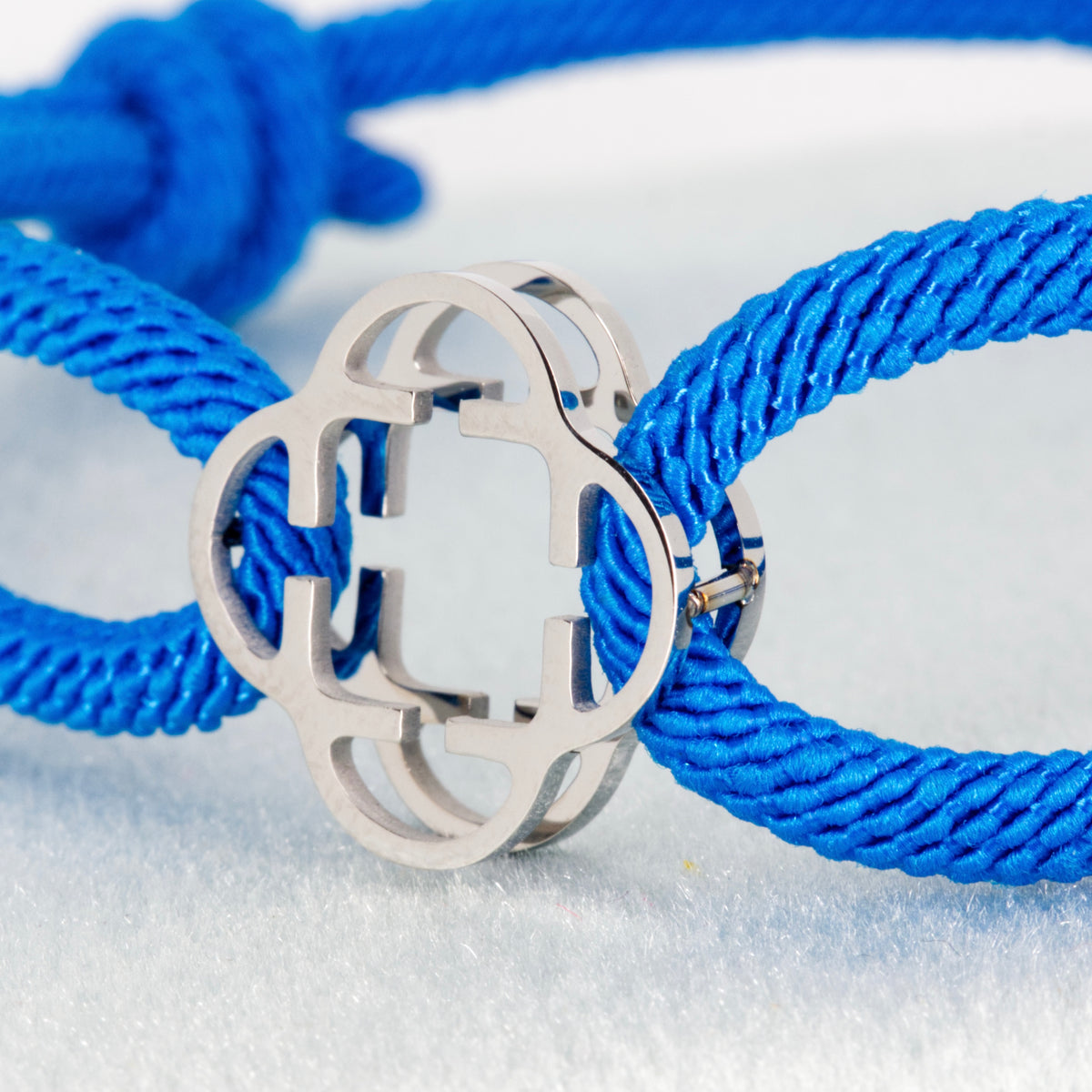 Stainless Steel Clover Royal Blue Rope Bracelet