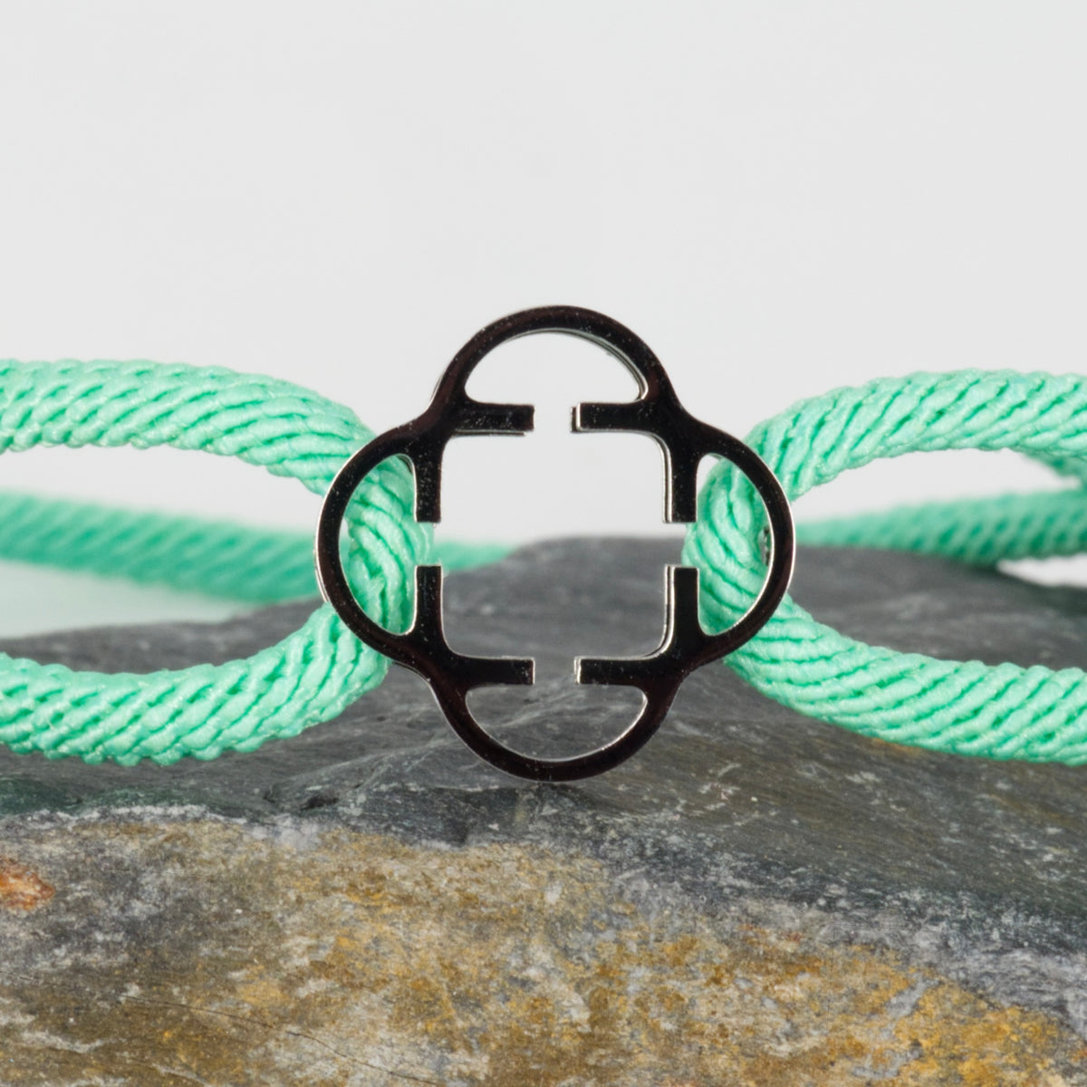 Stainless Steel Clover Lime Green Rope Bracelet