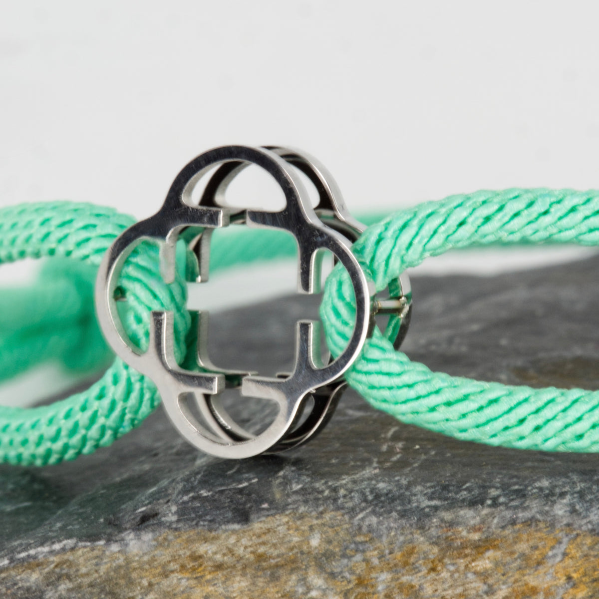 Stainless Steel Clover Lime Green Rope Bracelet