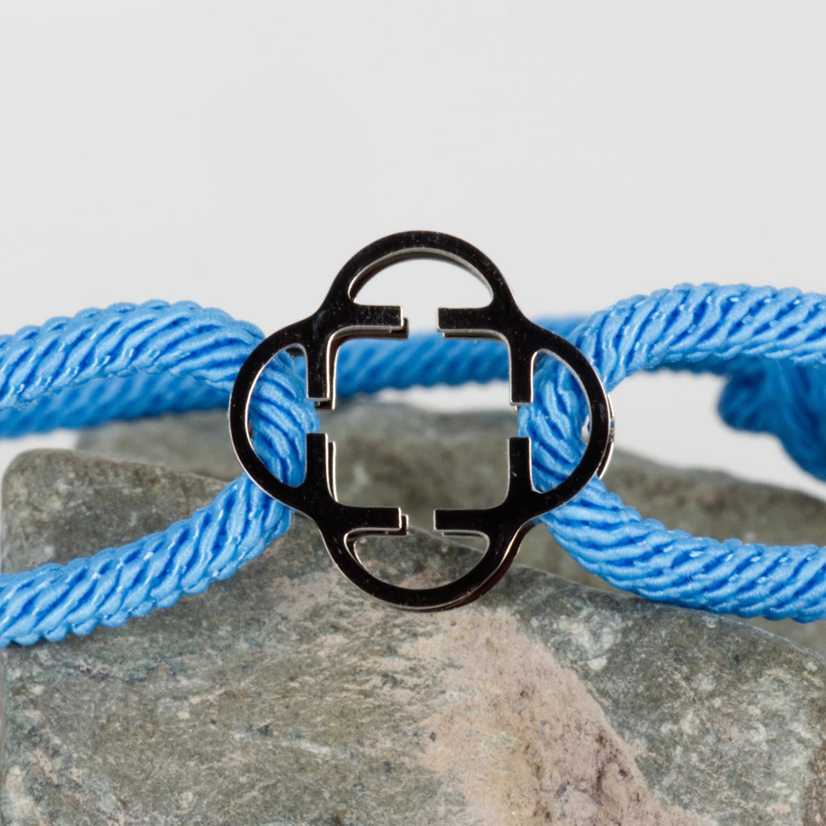 Stainless Steel Clover Cornflower Blue Rope Bracelet