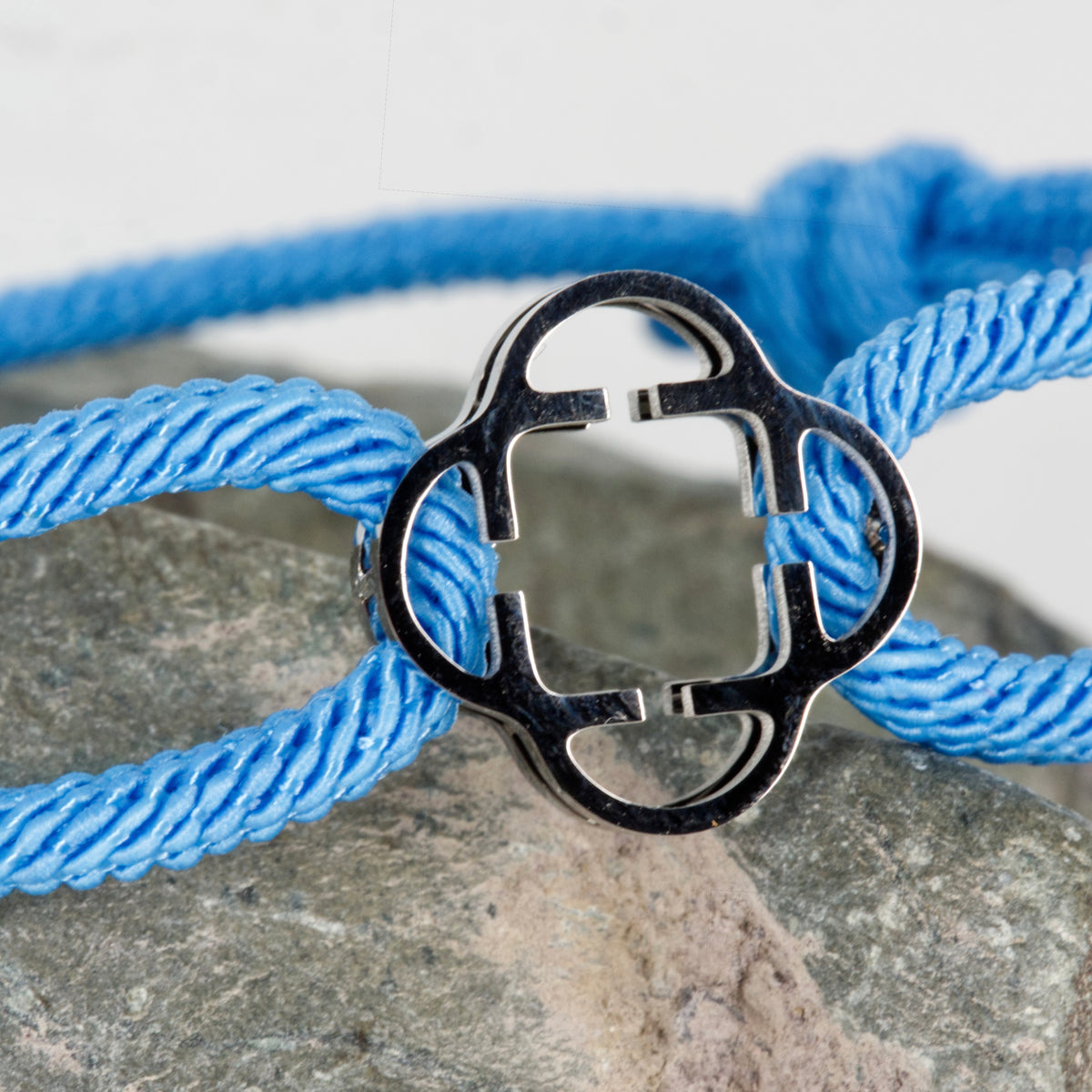 Stainless Steel Clover Cornflower Blue Rope Bracelet