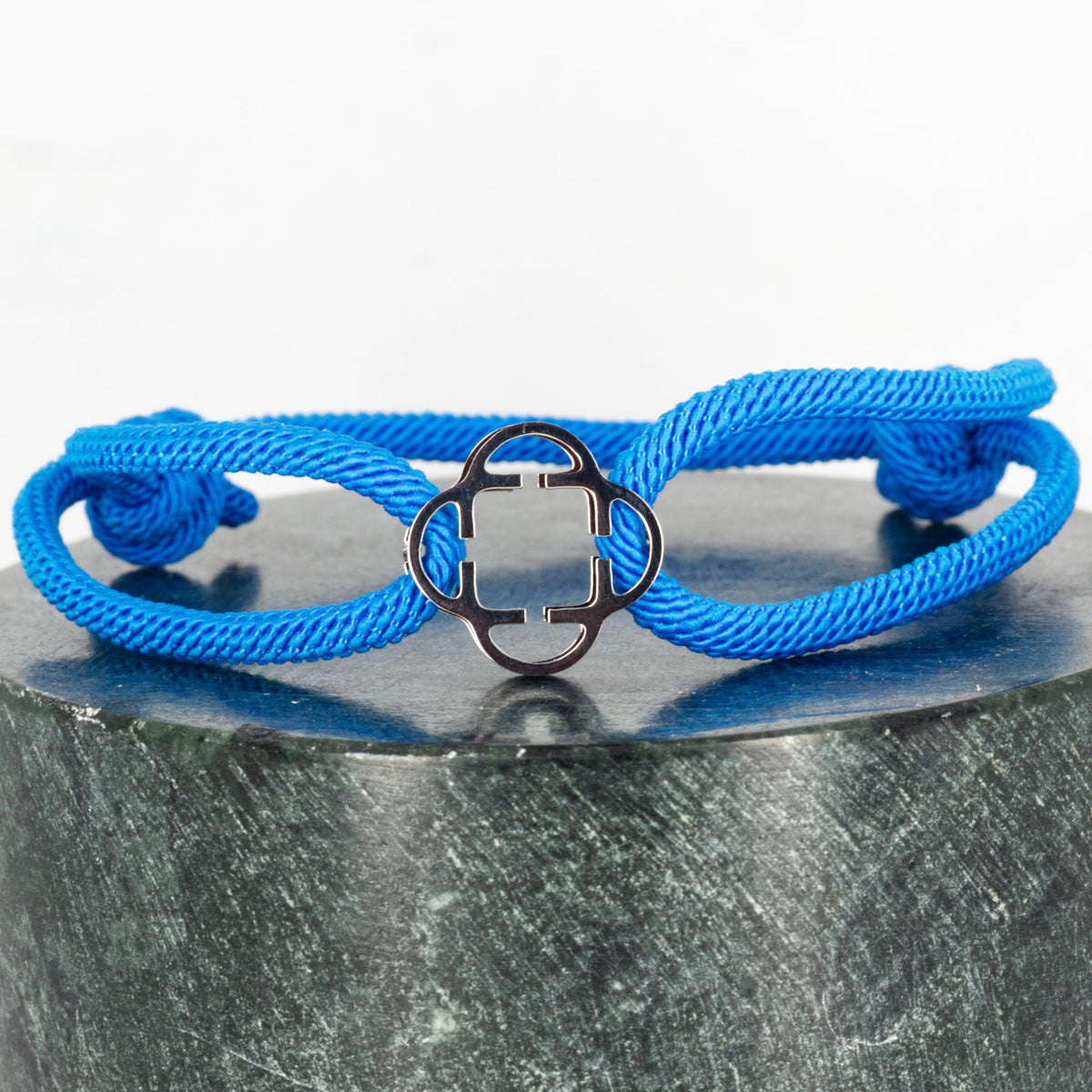 Stainless Steel Clover Cornflower Blue Rope Bracelet