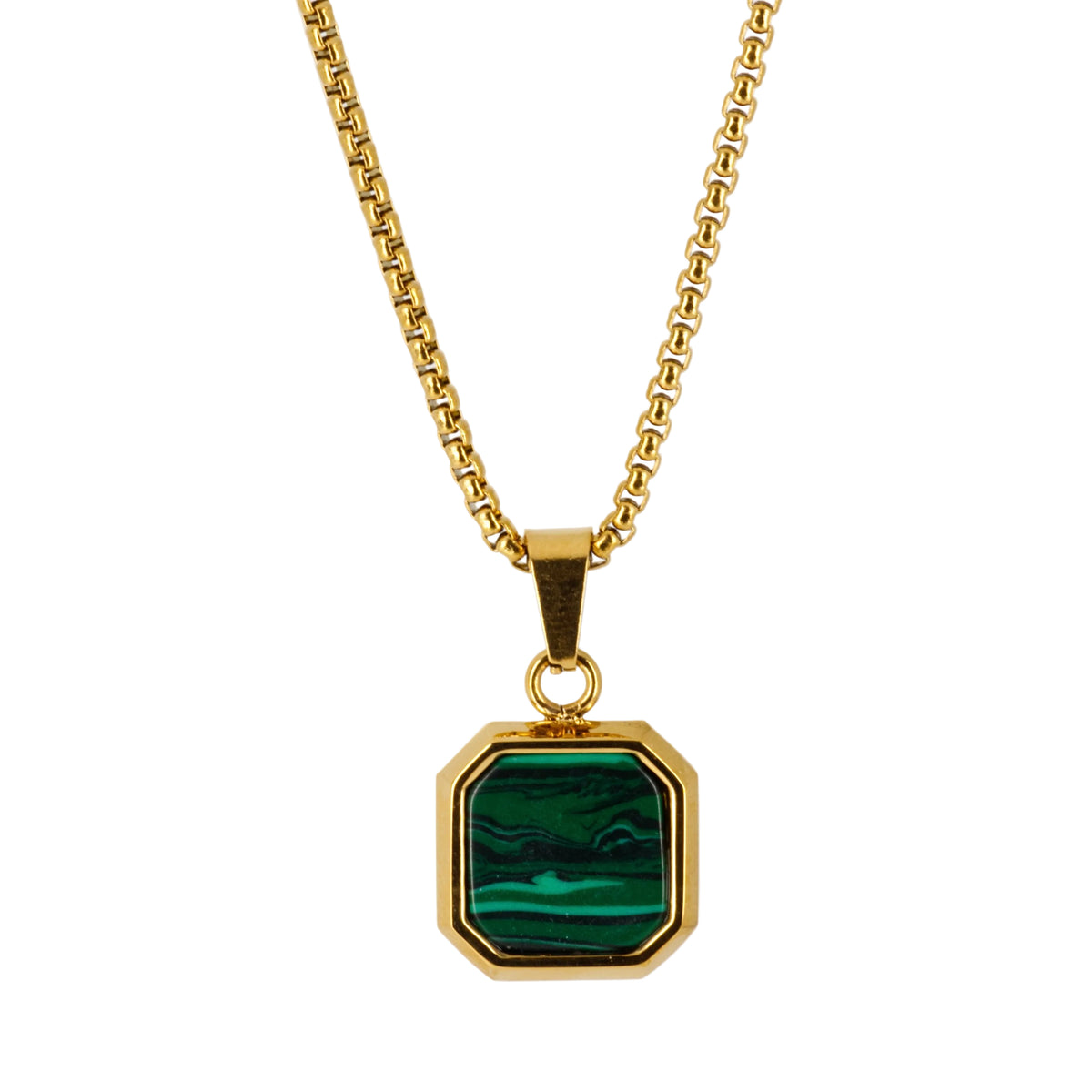 Gold Plated Octagonal Malachite Pendant & Chain