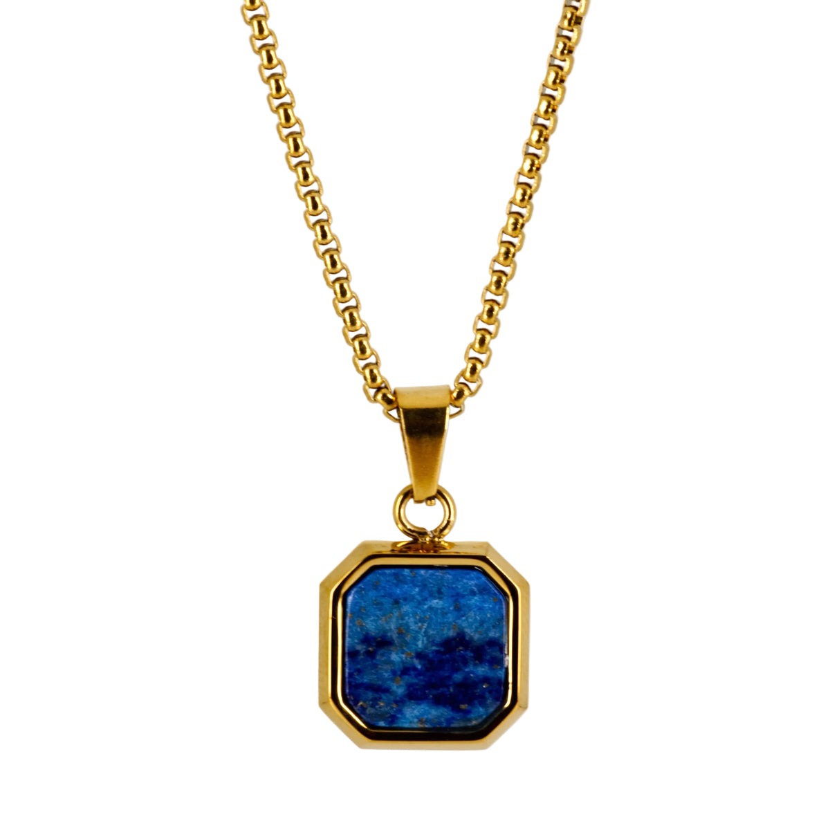 Gold Plated Octagonal Lapis Lazuli Pendant & Chain