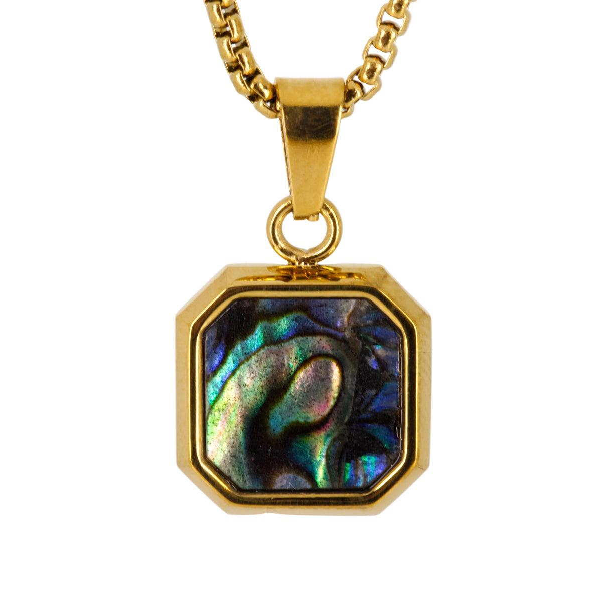 Gold Plated Octagonal Abalone Pendant & Chain
