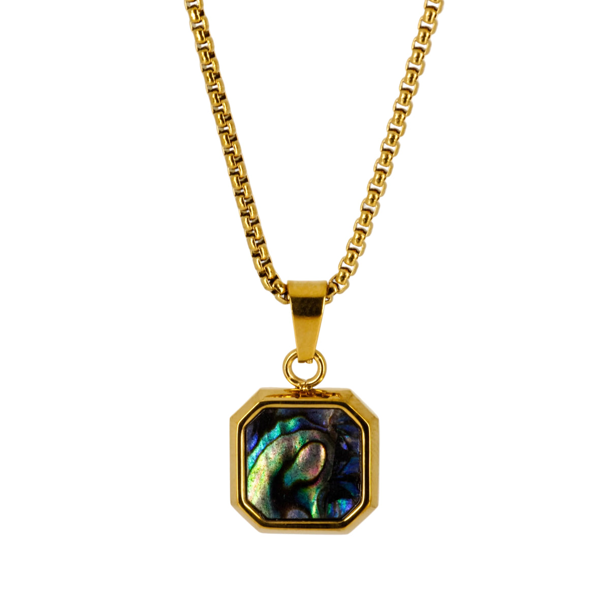 Gold Plated Octagonal Abalone Pendant & Chain
