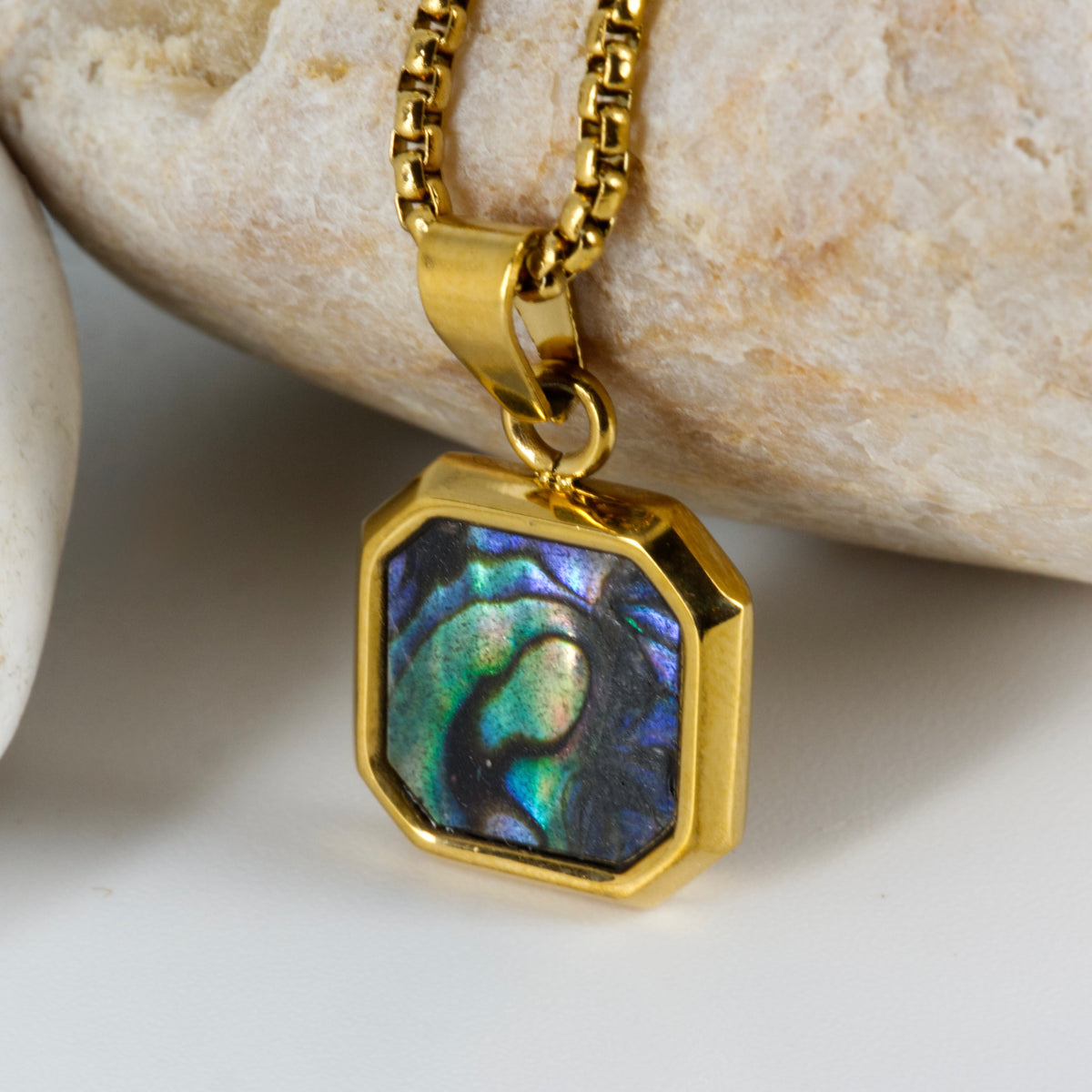 Gold Plated Octagonal Abalone Pendant & Chain