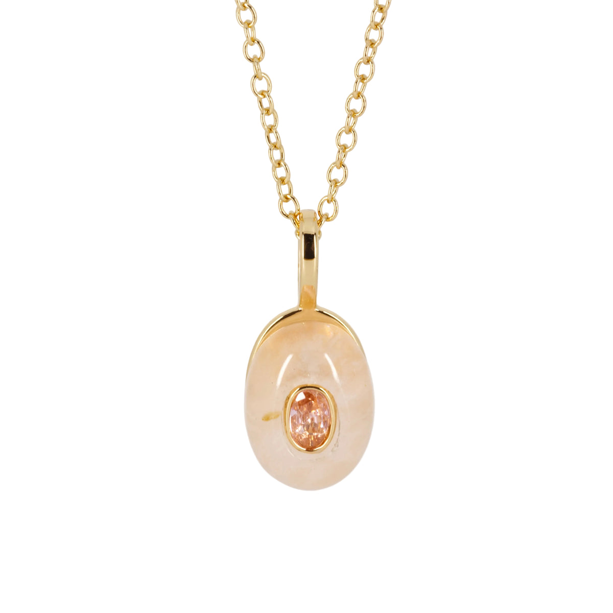 Gold Plated Pink Natural Stone & Cubic Zirconia Set Pendant & Chain