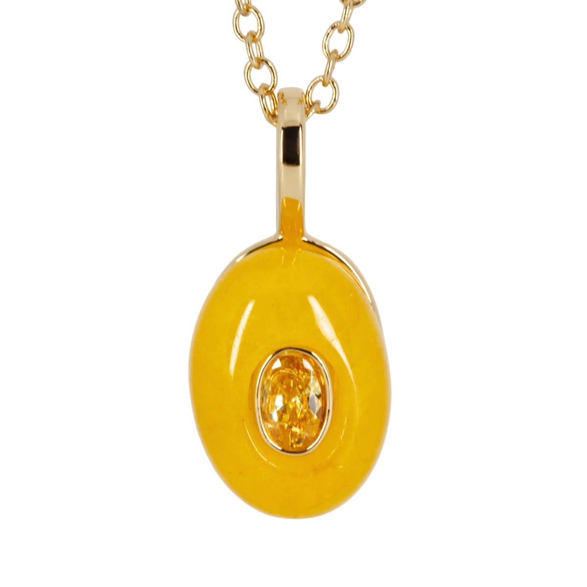 Gold Plated Yellow Natural Stone & Cubic Zirconia Set Pendant & Chain