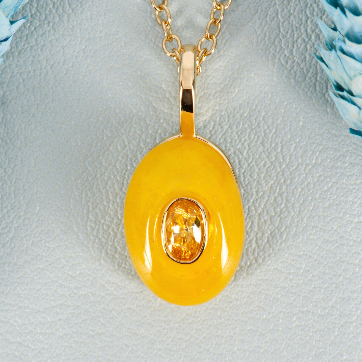 Gold Plated Yellow Natural Stone & Cubic Zirconia Set Pendant & Chain