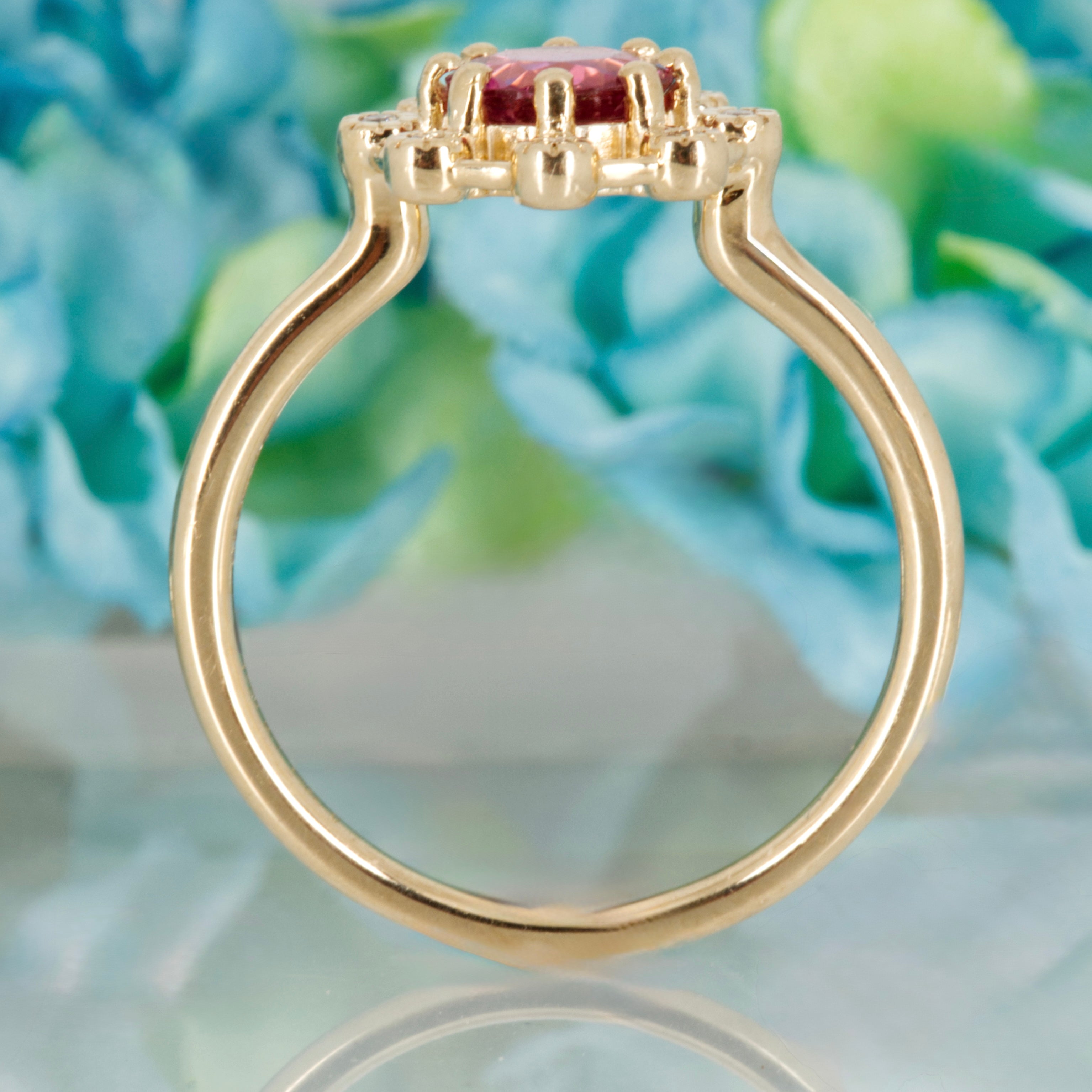 9ct Yellow Gold Round Cut Pink Tourmaline & Round Brilliant Cut Diamond Dress Ring