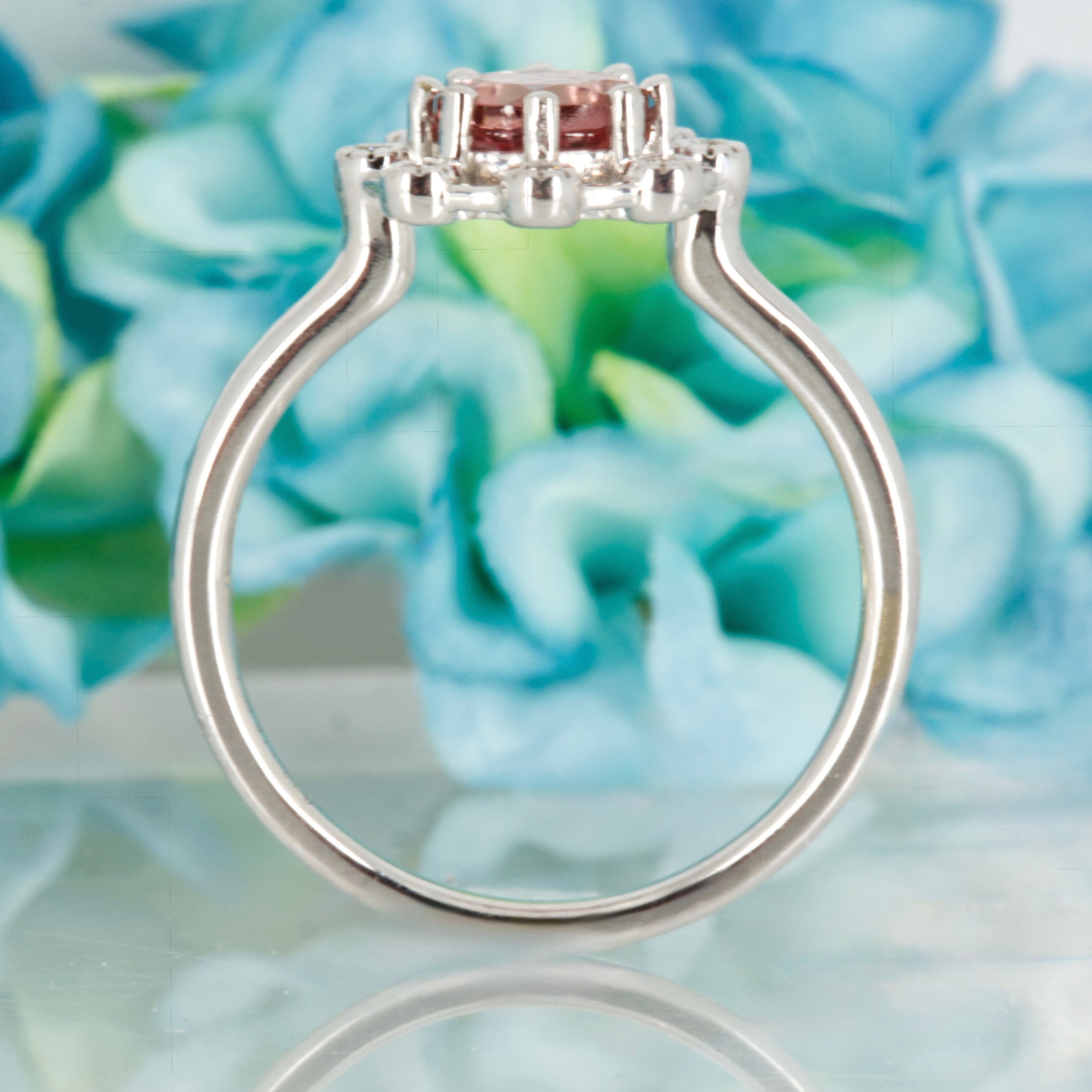 9ct White Gold Round Cut Pink Tourmaline & Round Brilliant Cut Diamond Dress Ring