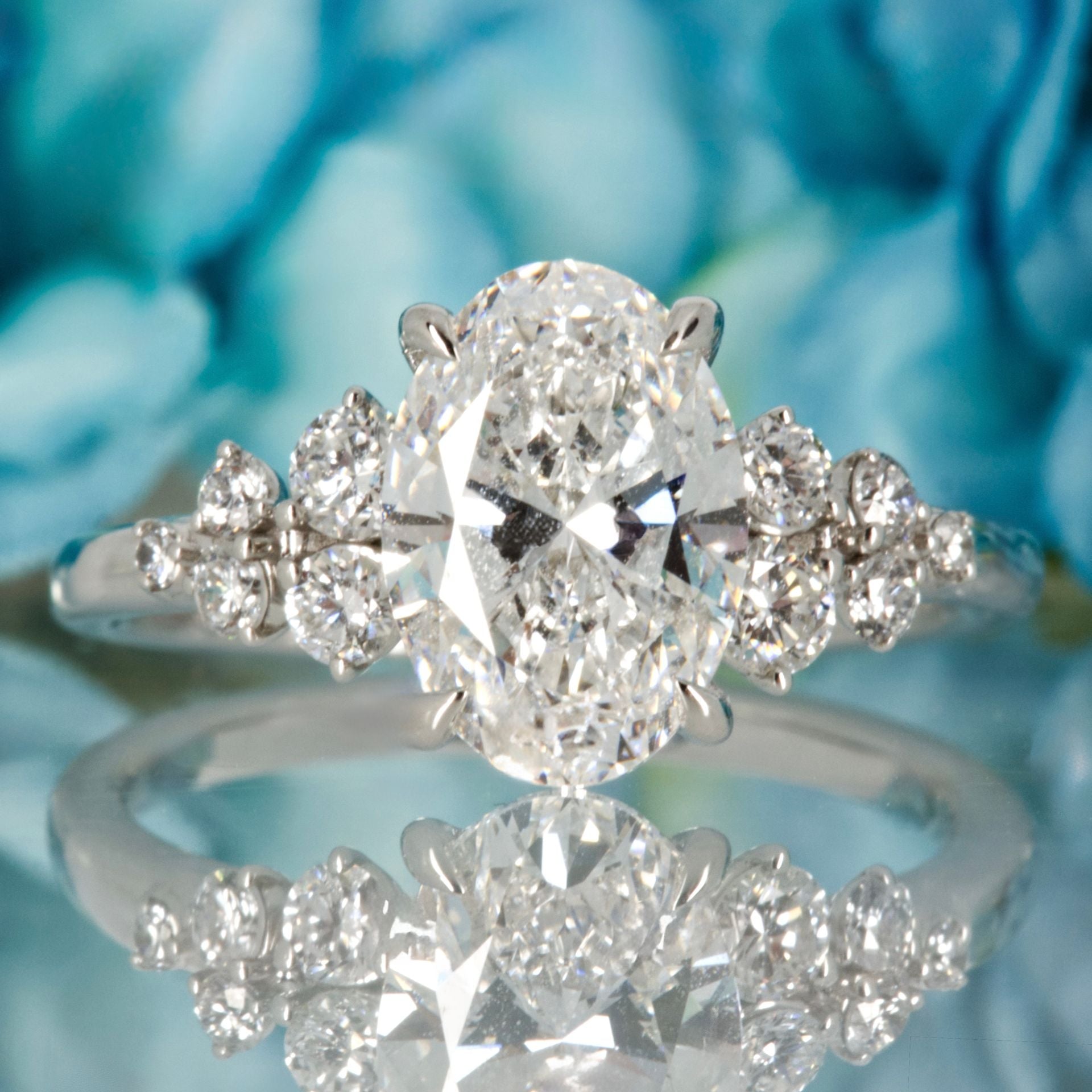Platinum 2.35ct Oval & Round Brilliant Cut Lab Grown Diamond Dress Ring