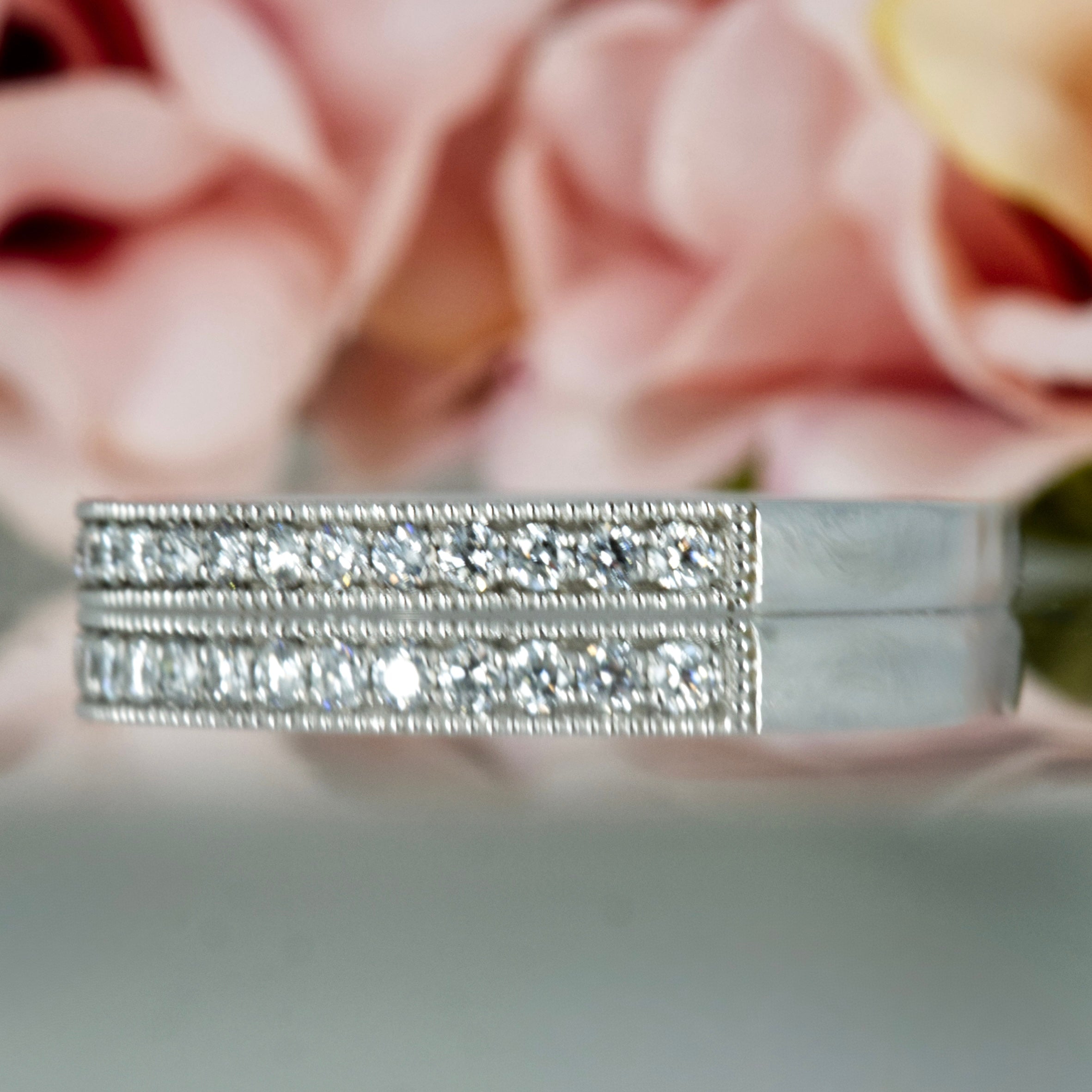 Platinum 0.21ct Round Brilliant Cut Diamond Millgrain Edged Channel Set Half Eternity Ring
