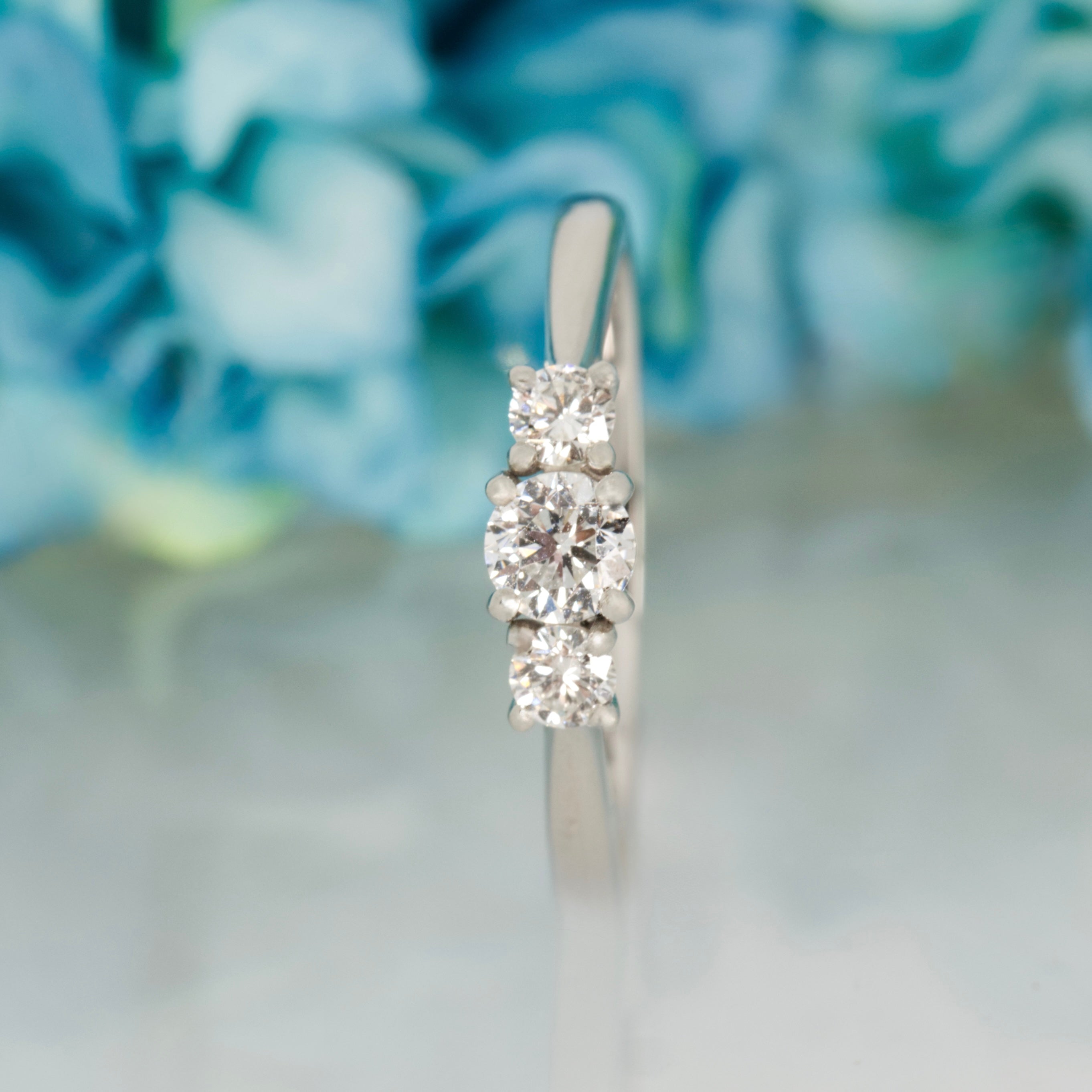 Platinum 0.50ct Round Brilliant Cut Diamond Claw Set Trilogy Ring