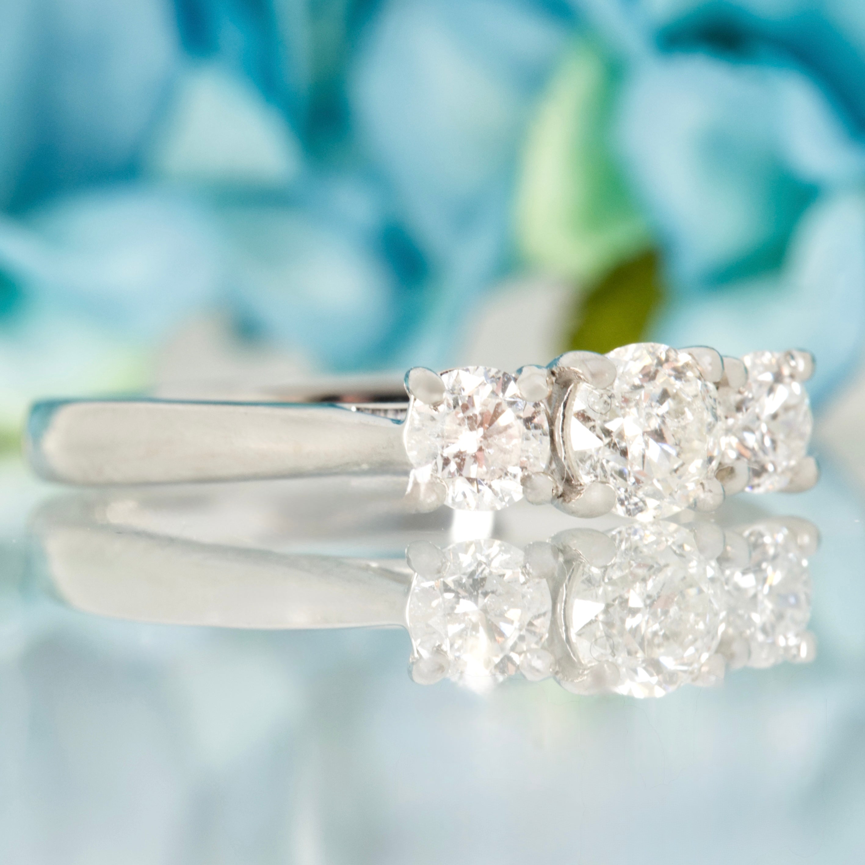 Platinum 0.50ct Round Brilliant Cut Diamond Claw Set Trilogy Ring