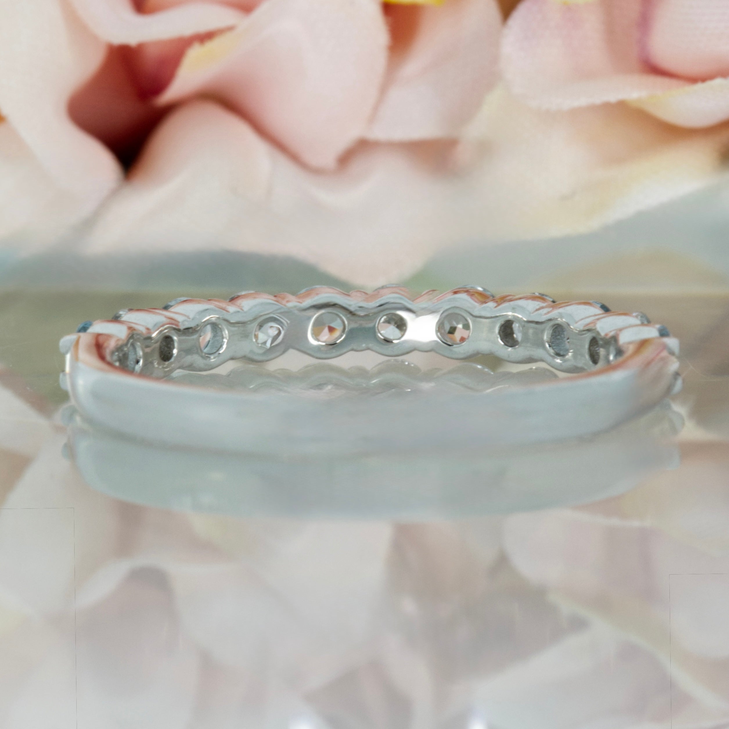 Platinum Round Cut Aquamarine & Round Brilliant Cut Diamond Claw Set Half Eternity Ring