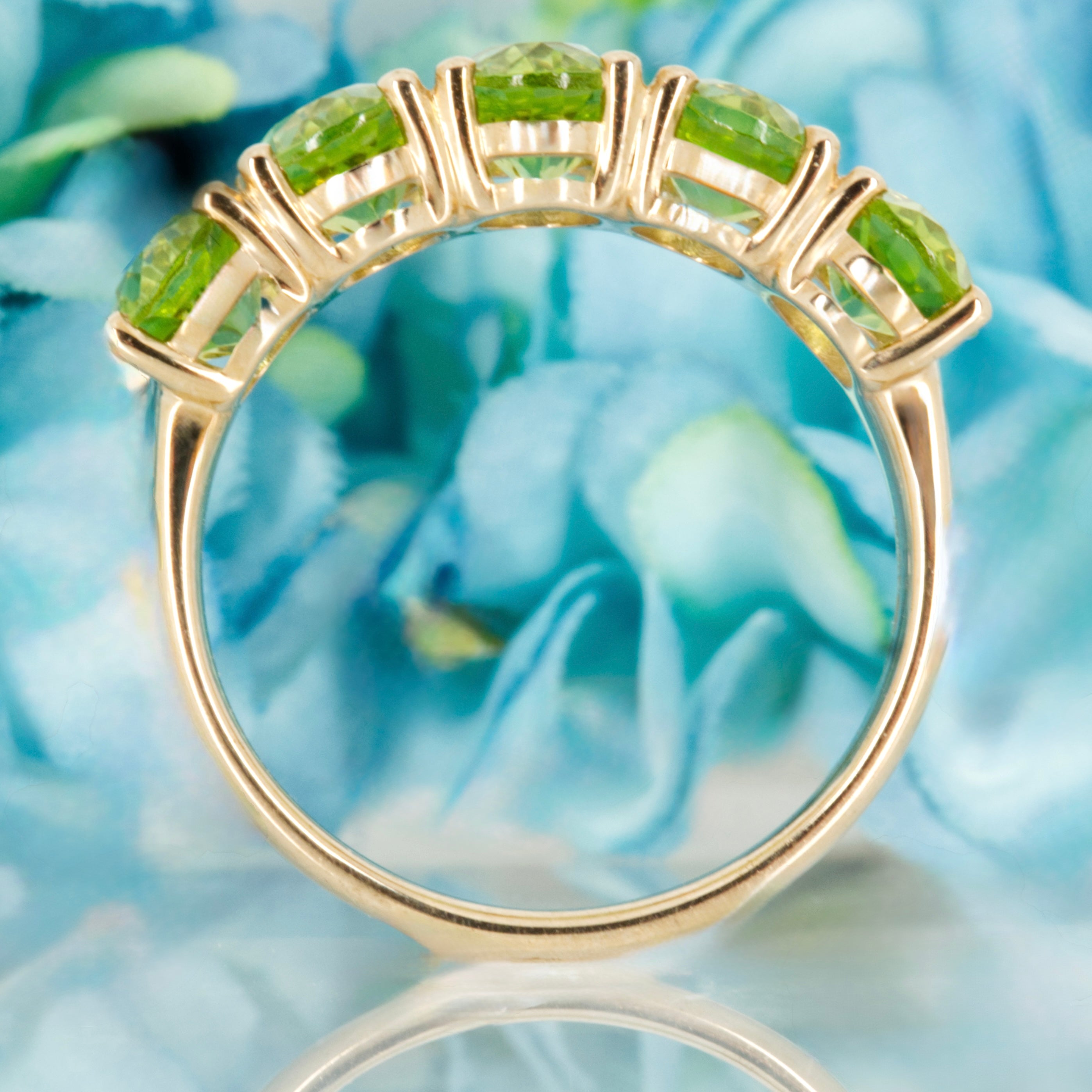 9ct Yellow Gold Oval Cut Peridot Five Stone Half Eternity Ring