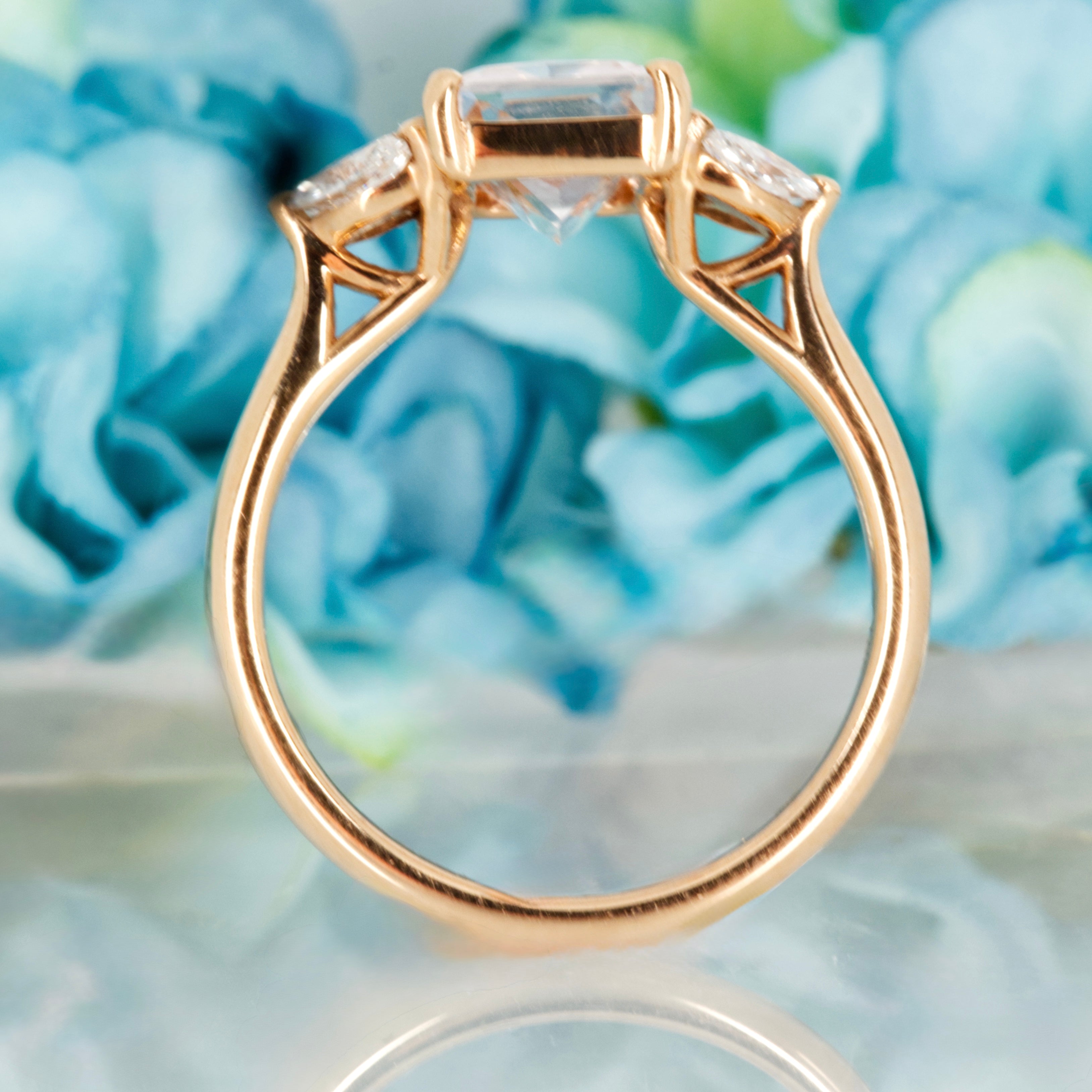 18ct Rose Gold Octagonal Cut Morganite & Marquise & Round Brilliant Cut Diamond Ring