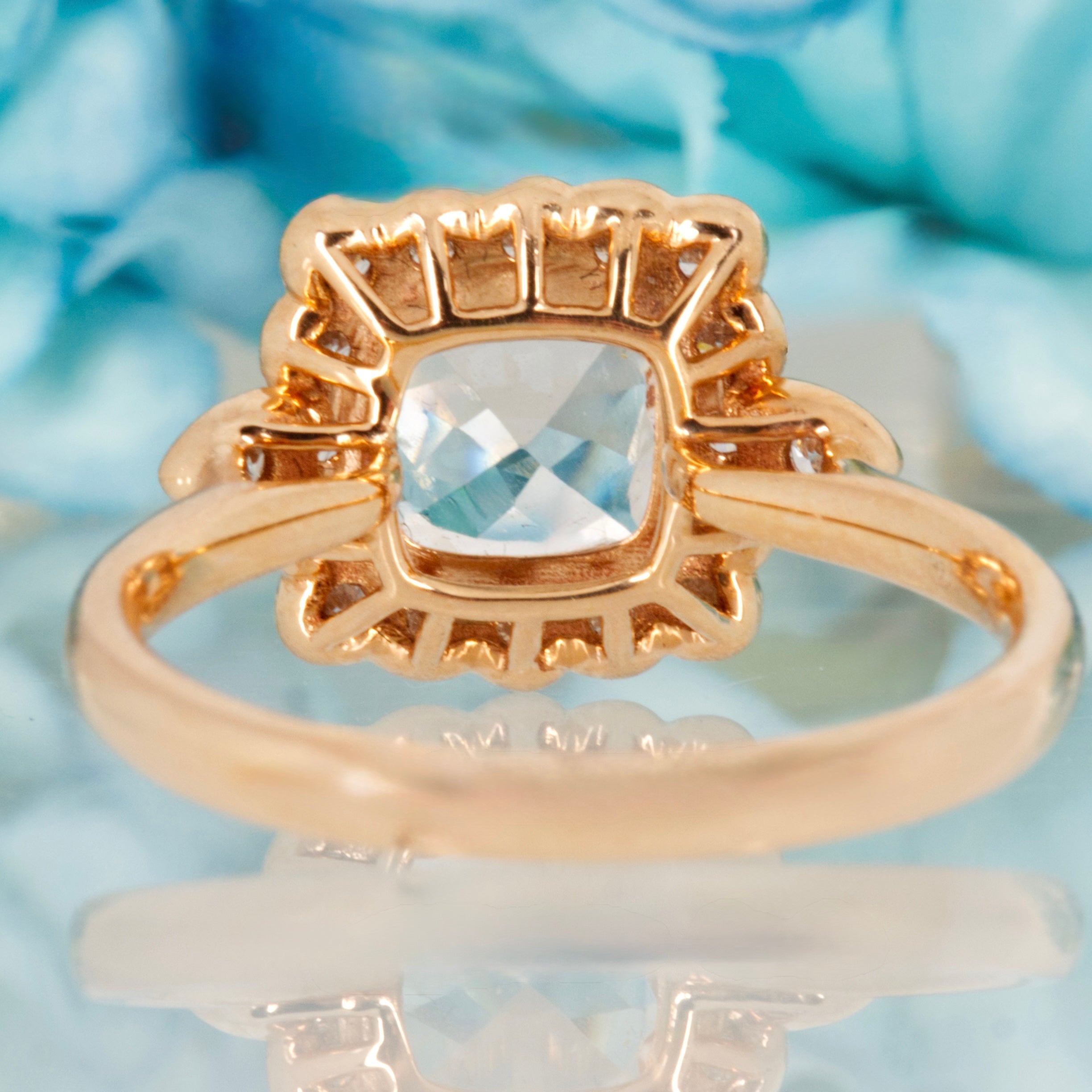 18ct Rose Gold Cushion Cut Morganite & Round Brilliant Cut Diamond Cluster Ring