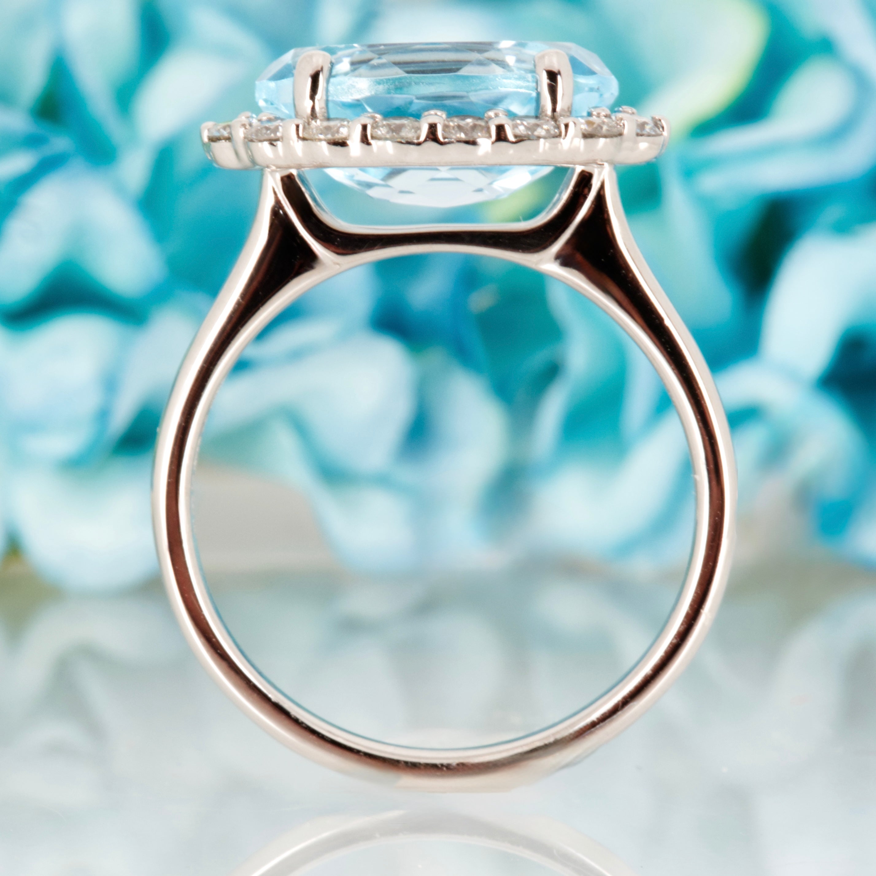 9ct White Gold Oval Cut Blue Topaz & Round Brilliant Cut Diamond Dress Ring