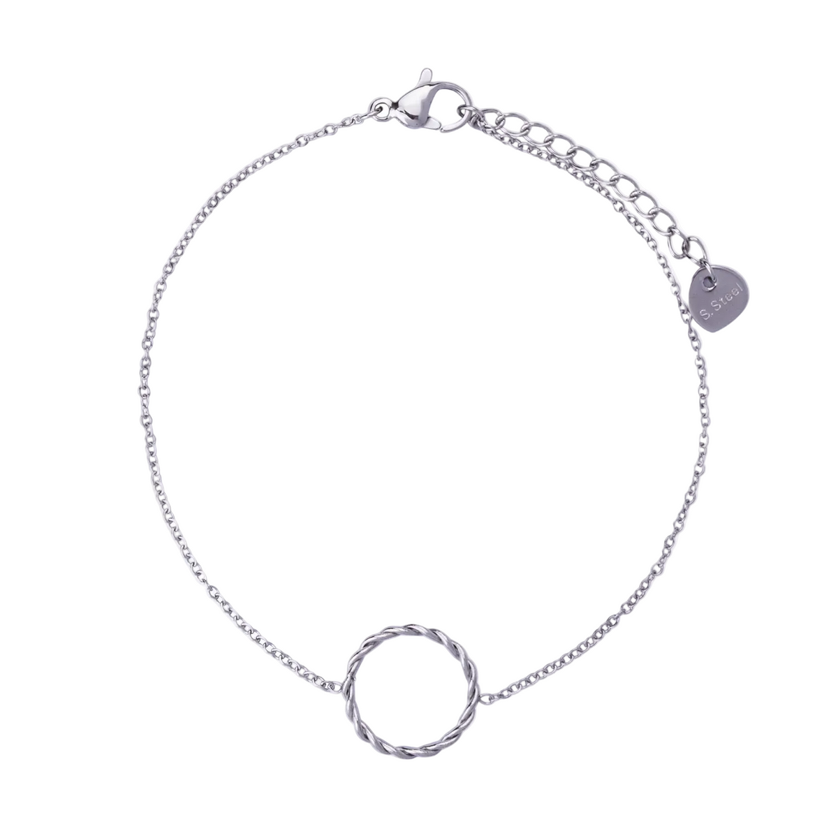 Rhodium Plated Twisted Circle Bracelet