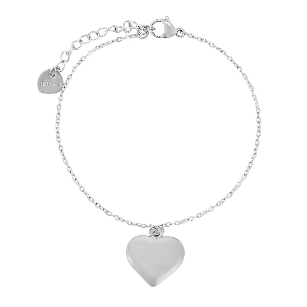 Rhodium Plated Heart Bracelet