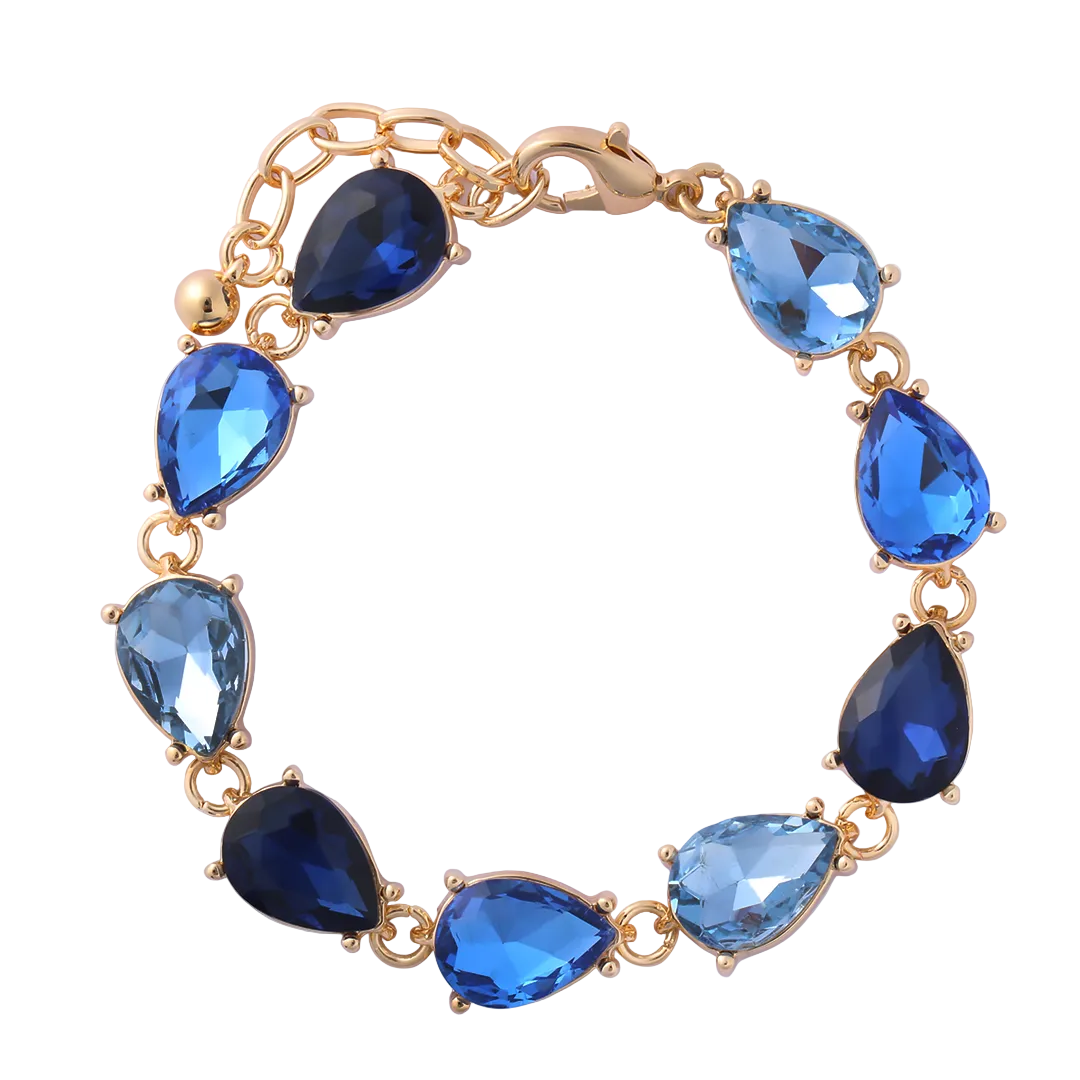 Gold Plated Pear Cut Blue Cubic Zirconia Set Bracelet