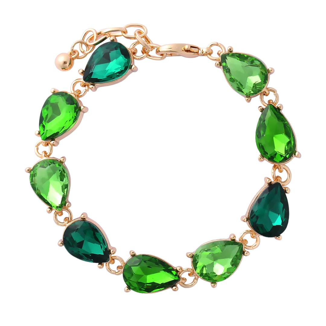 Gold Plated Pear Cut Green Cubic Zirconia Bracelet
