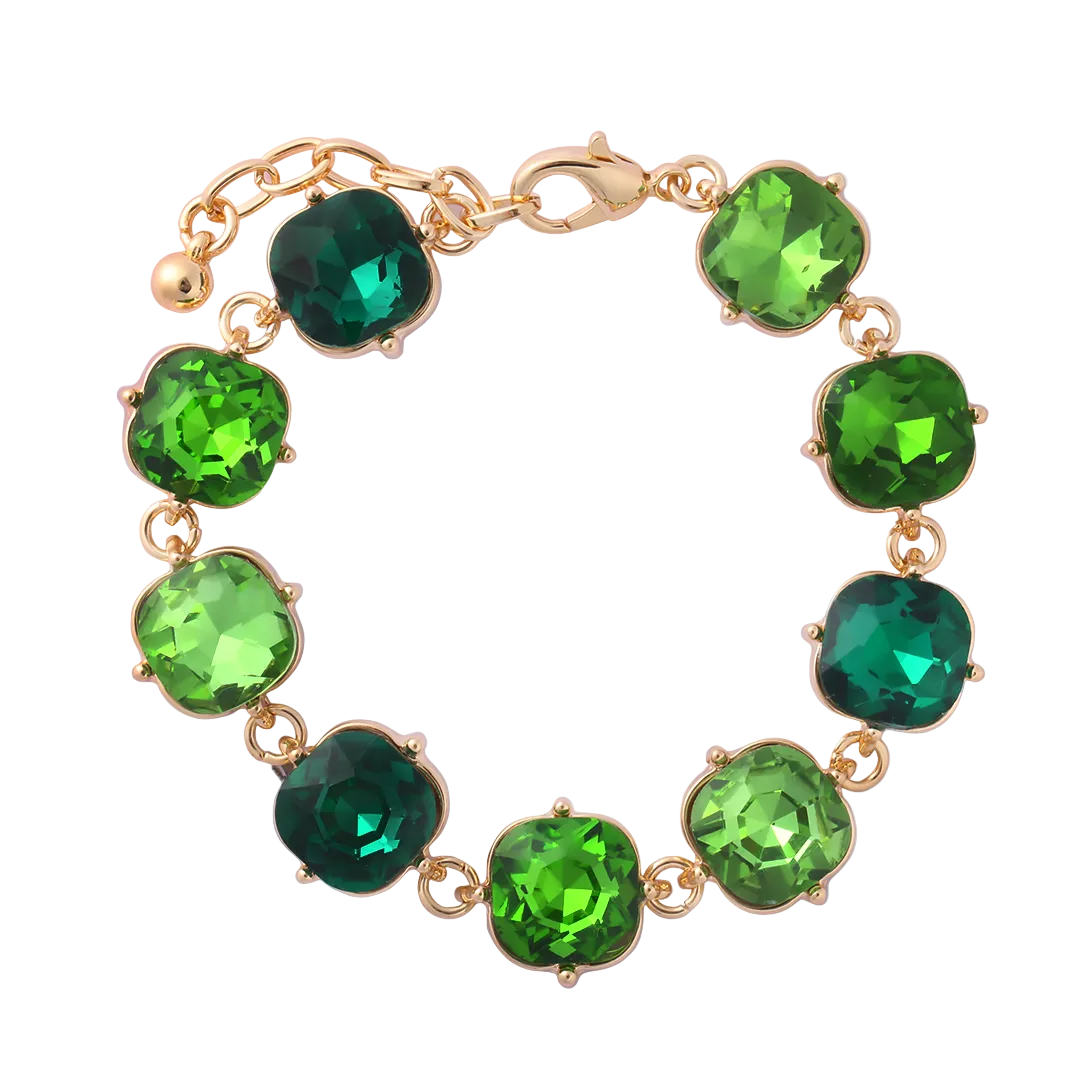 Gold Plated Cushion Shaped Green Cubic Zirconia Set Bracelet