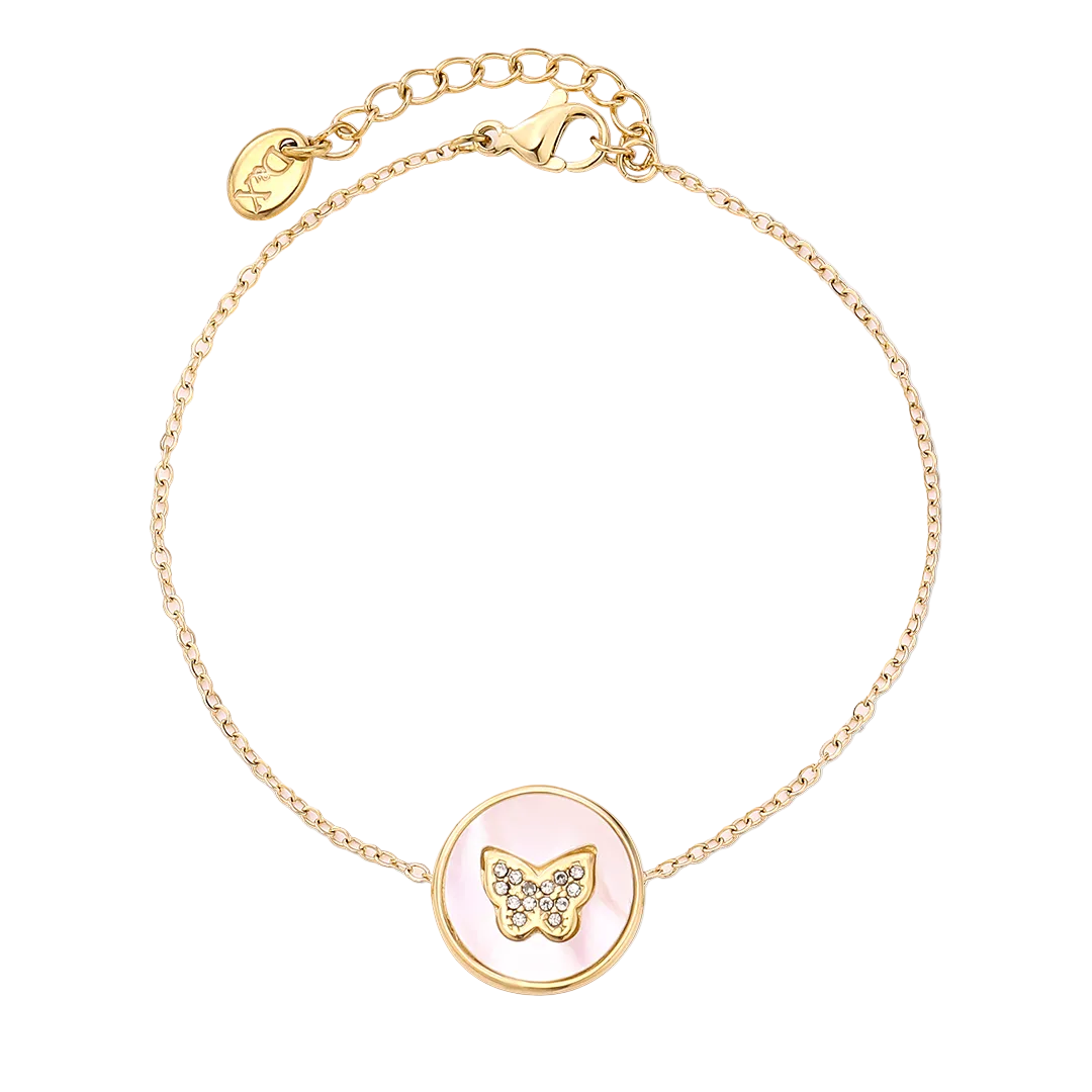 Gold Plated Mother-Of-Pearl & Cubic Zirconia Set Butterfly Bracelet