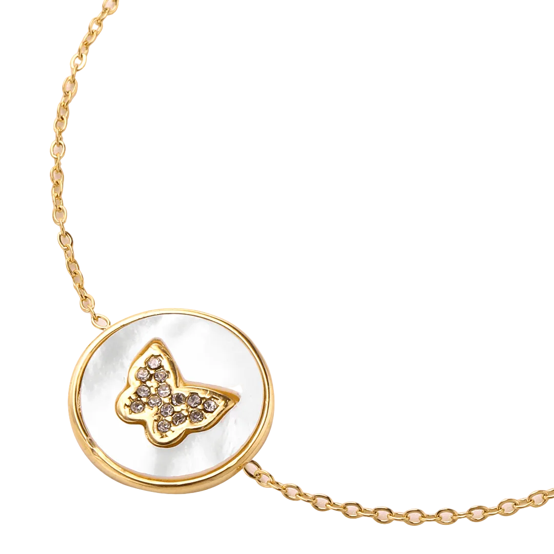 Gold Plated Mother-Of-Pearl & Cubic Zirconia Set Butterfly Bracelet
