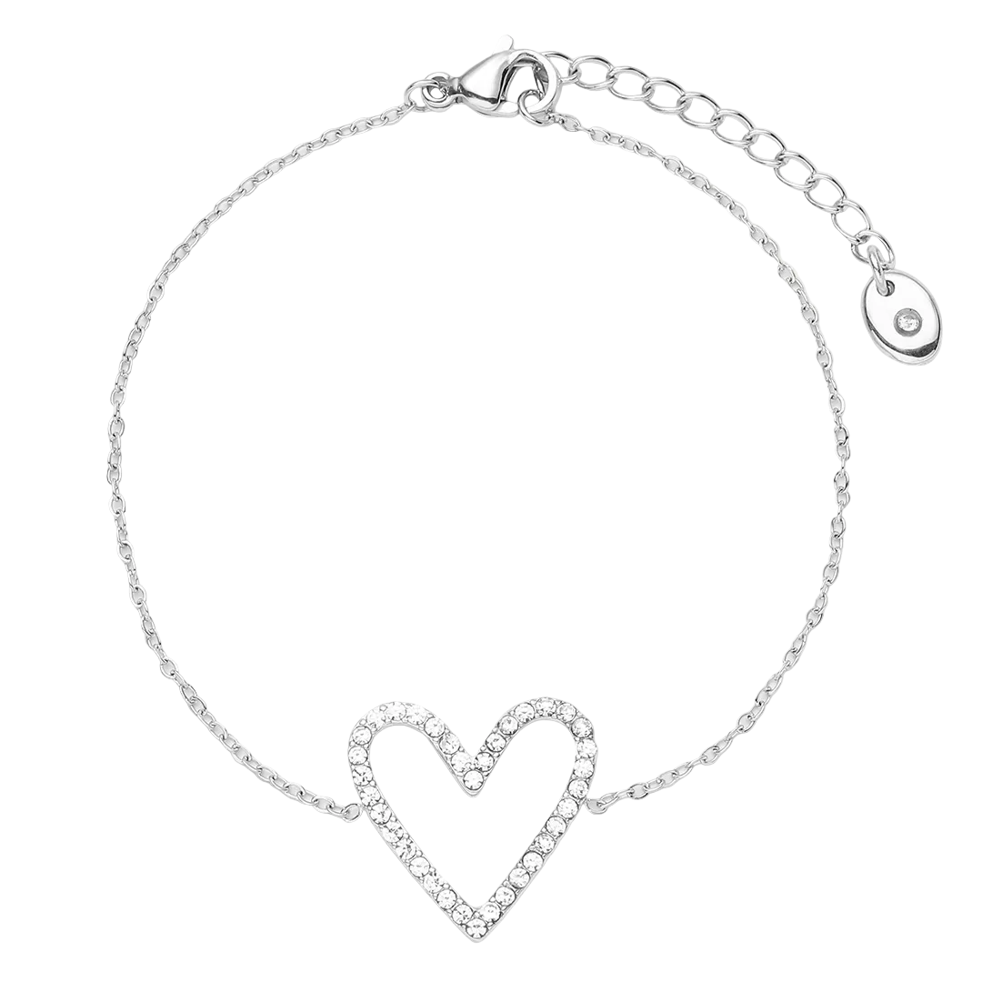 Rhodium Plated Cubic Zirconia Set Heart Bracelet