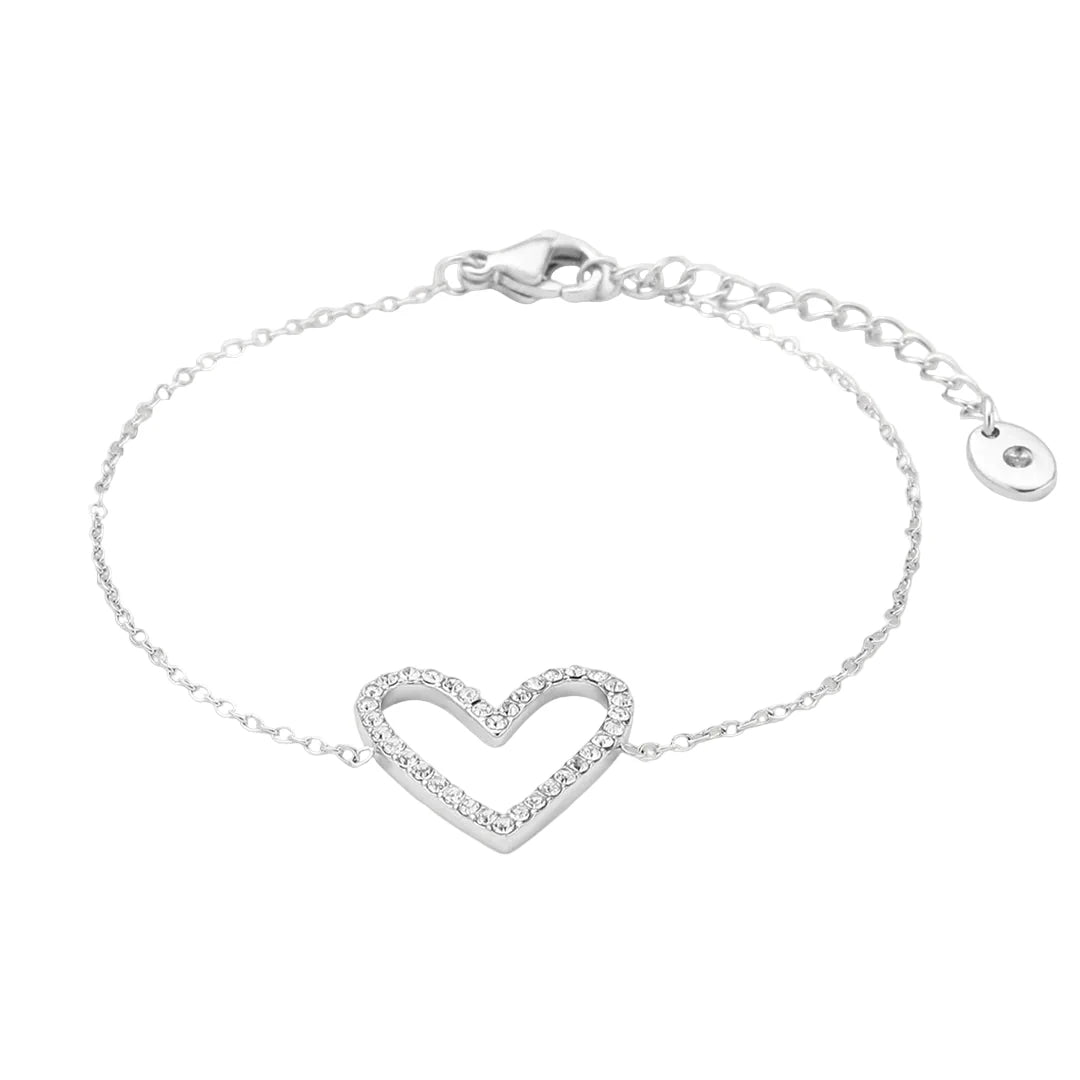 Rhodium Plated Cubic Zirconia Set Heart Bracelet