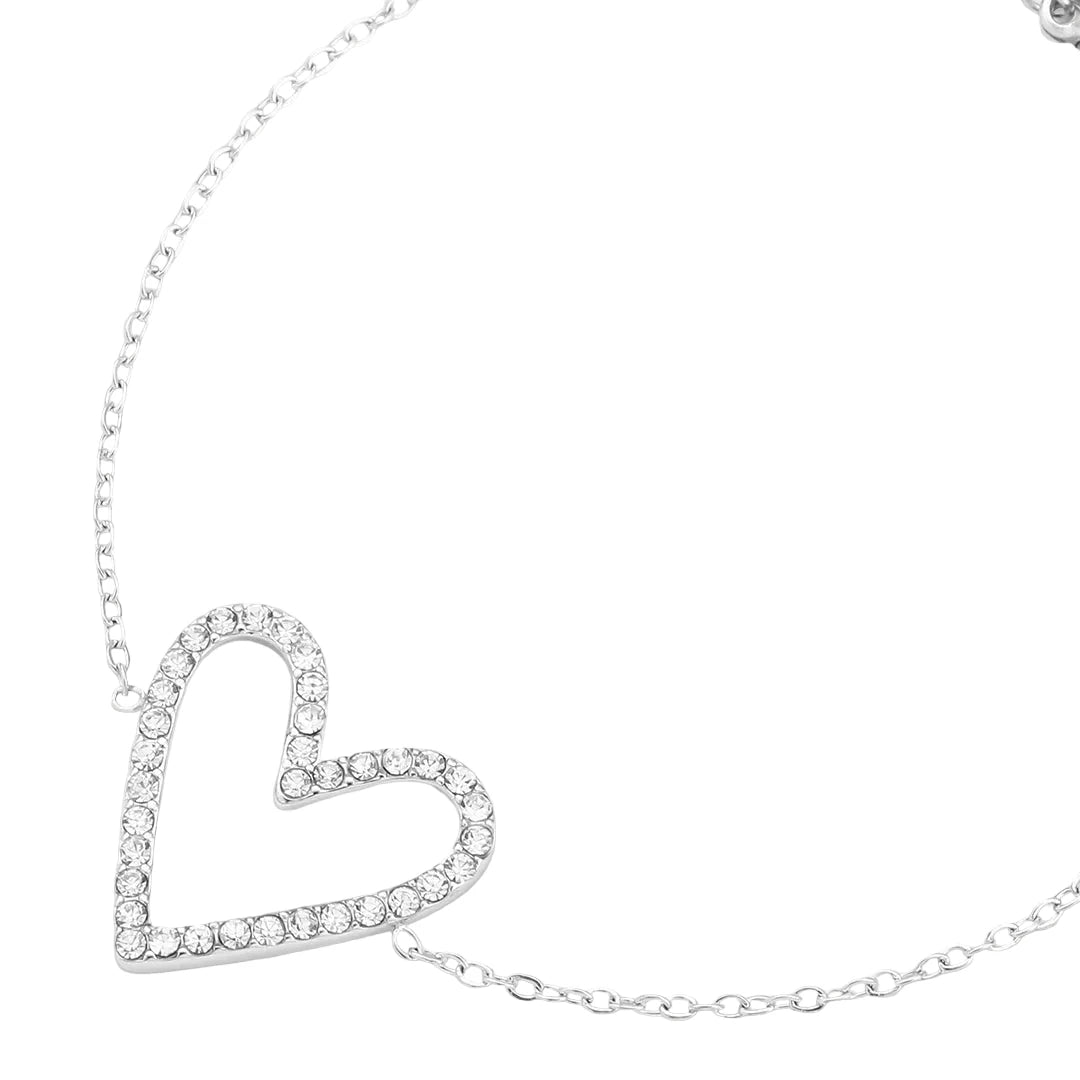 Rhodium Plated Cubic Zirconia Set Heart Bracelet