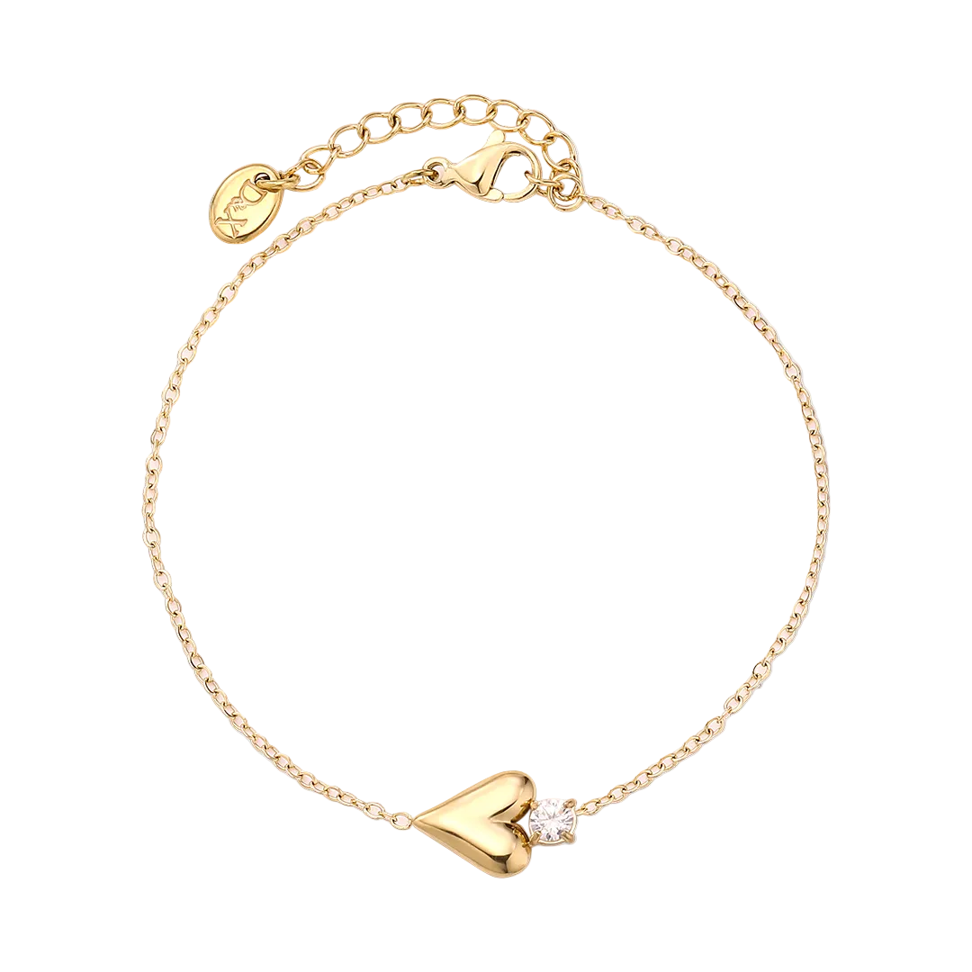 Gold Plated Heart & Cubic Zirconia Set Bracelet